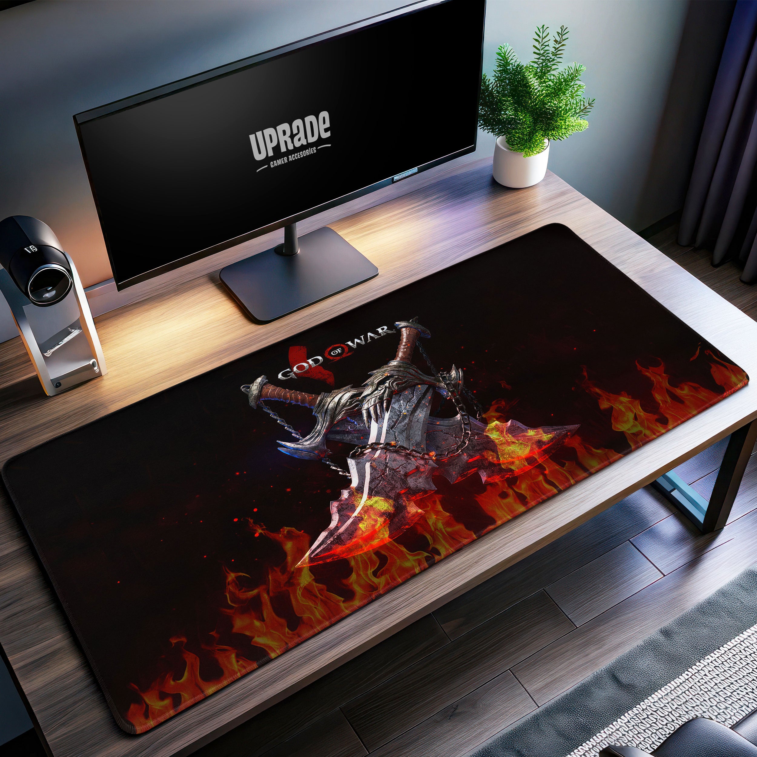 Allleftout God Of War Blades Of Chaos Desk Mat, Kratos Fire Mouse Pad
