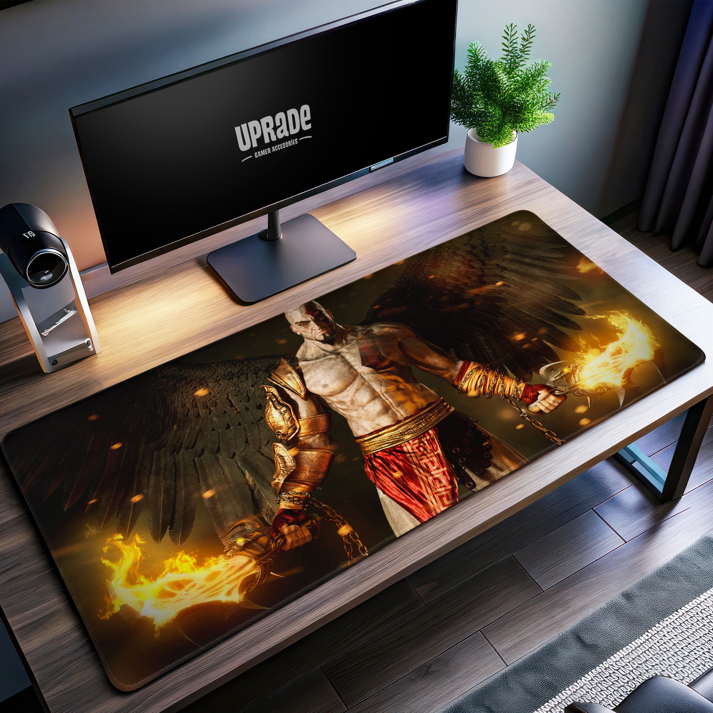Allleftout God Of War Fallen Kratos Desk Mat, Blades Of Chaos Mouse Pad