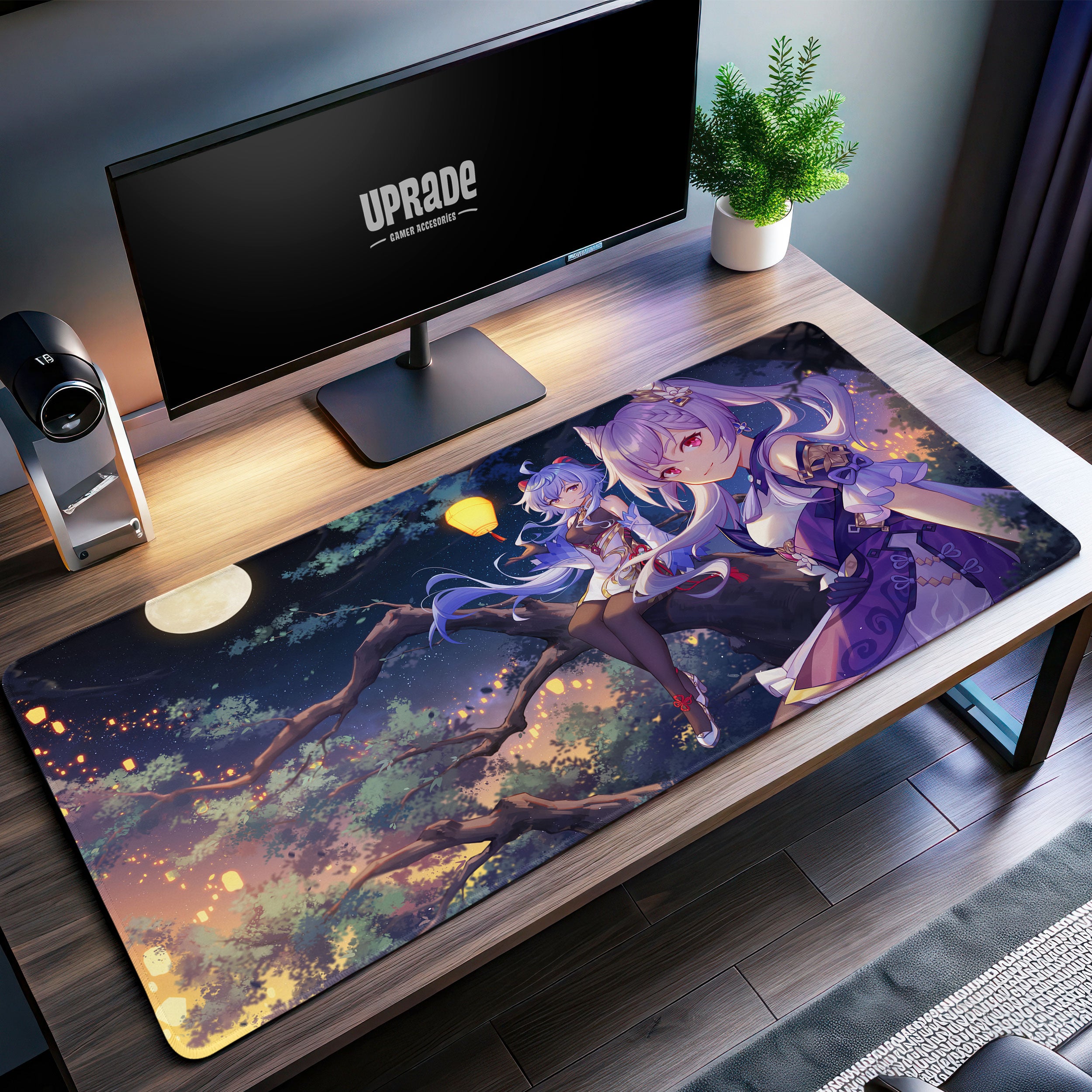 Allleftout Genshin Impact Lantern Festival Desk Mat, Ganyu Moonlit Mouse Pad