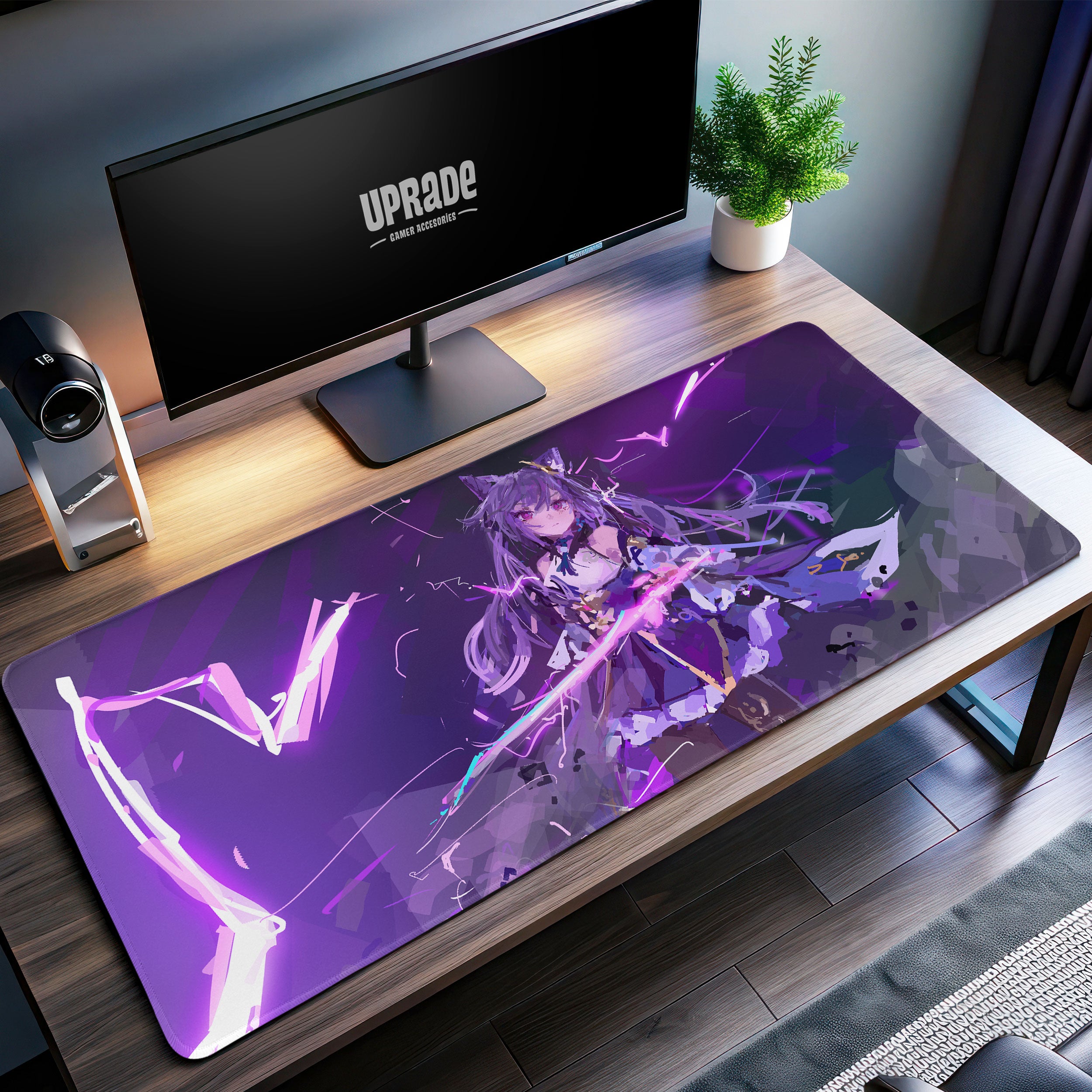 Allleftout Genshin Impact Keqing Lightning Desk Mat, Electro Vision Mouse Pad