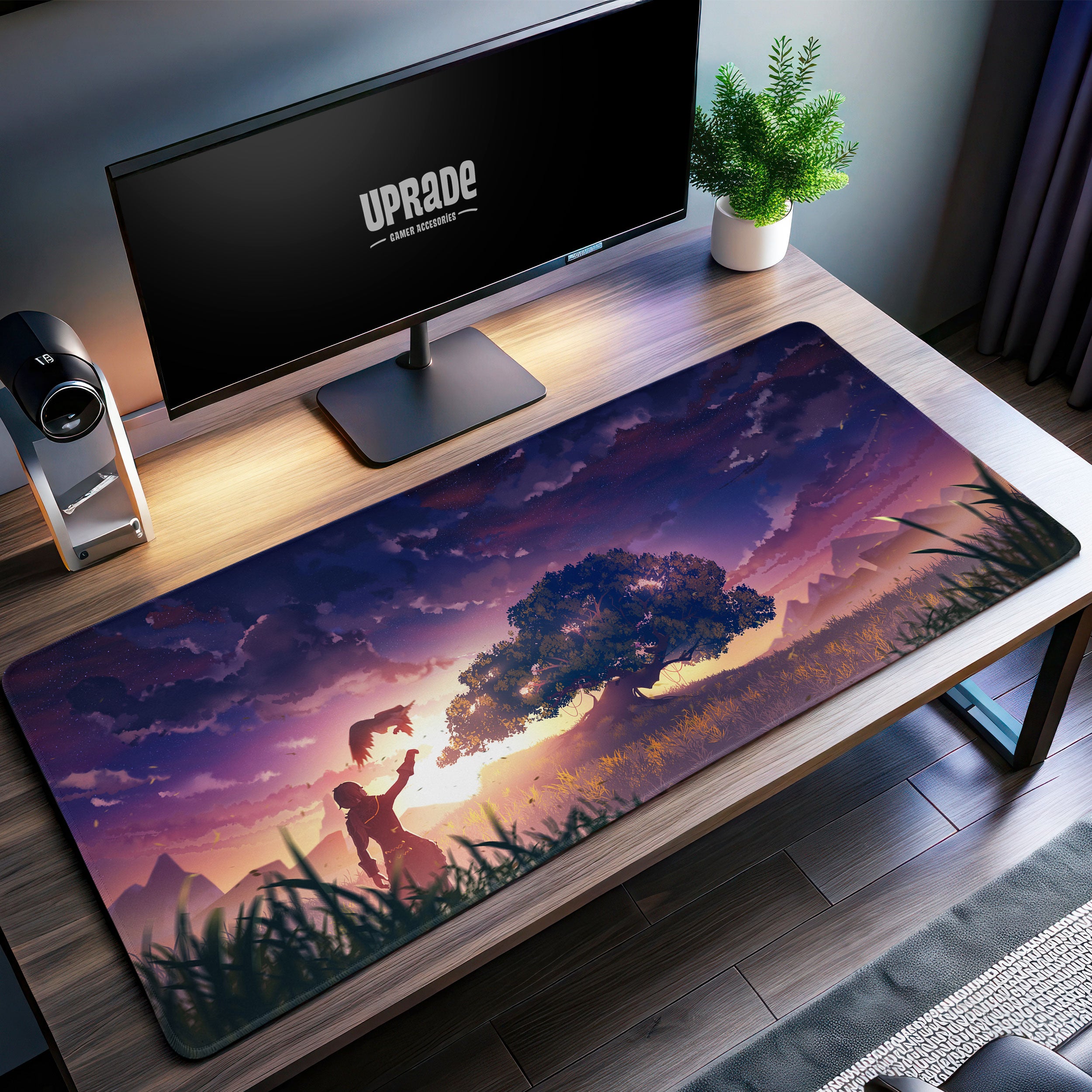 Allleftout Genshin Impact Sunset Serenity Desk Mat, Traveler'S Journey Mouse Pad