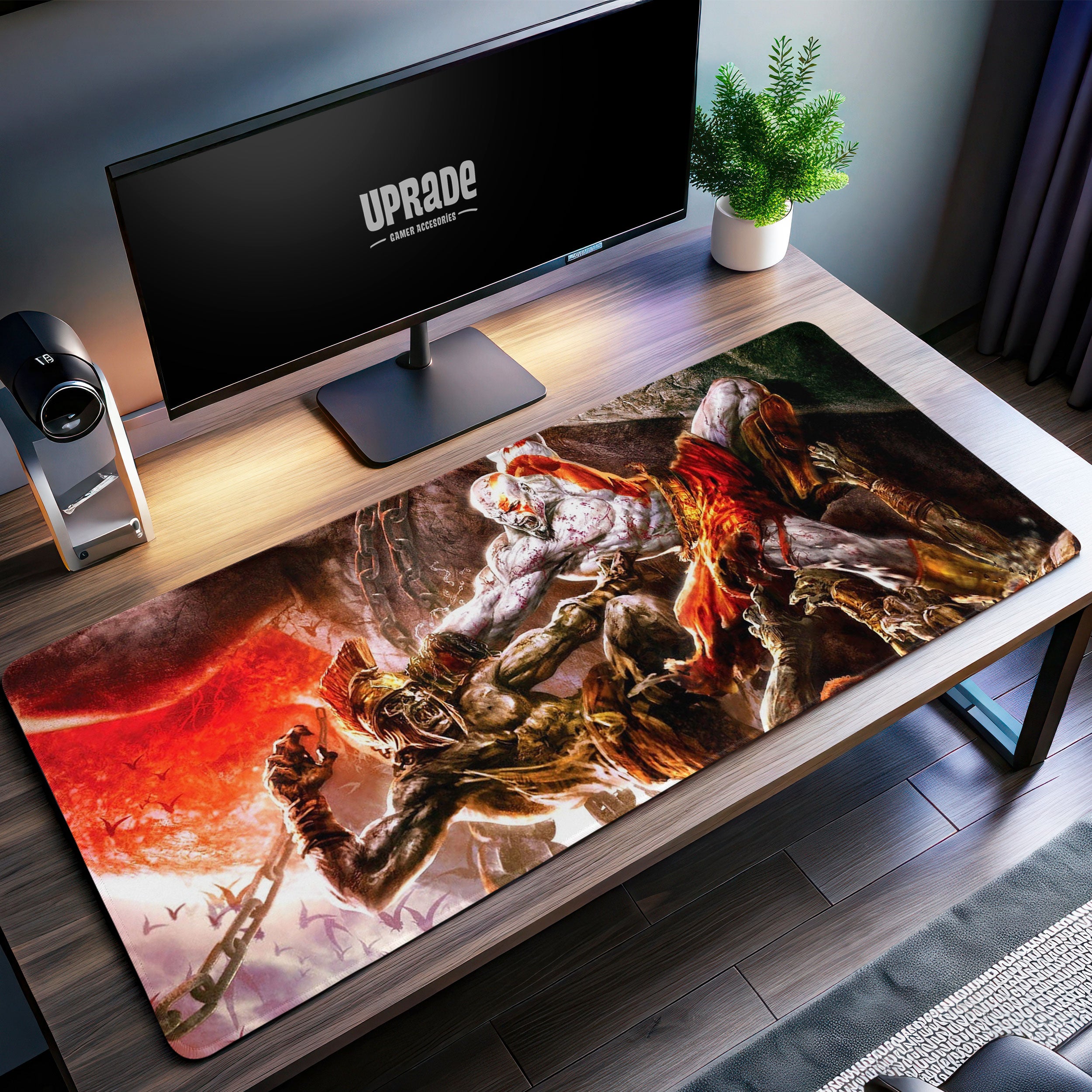 Allleftout God Of War Chaos Fury Desk Mat, Kratos Battle Mouse Pad