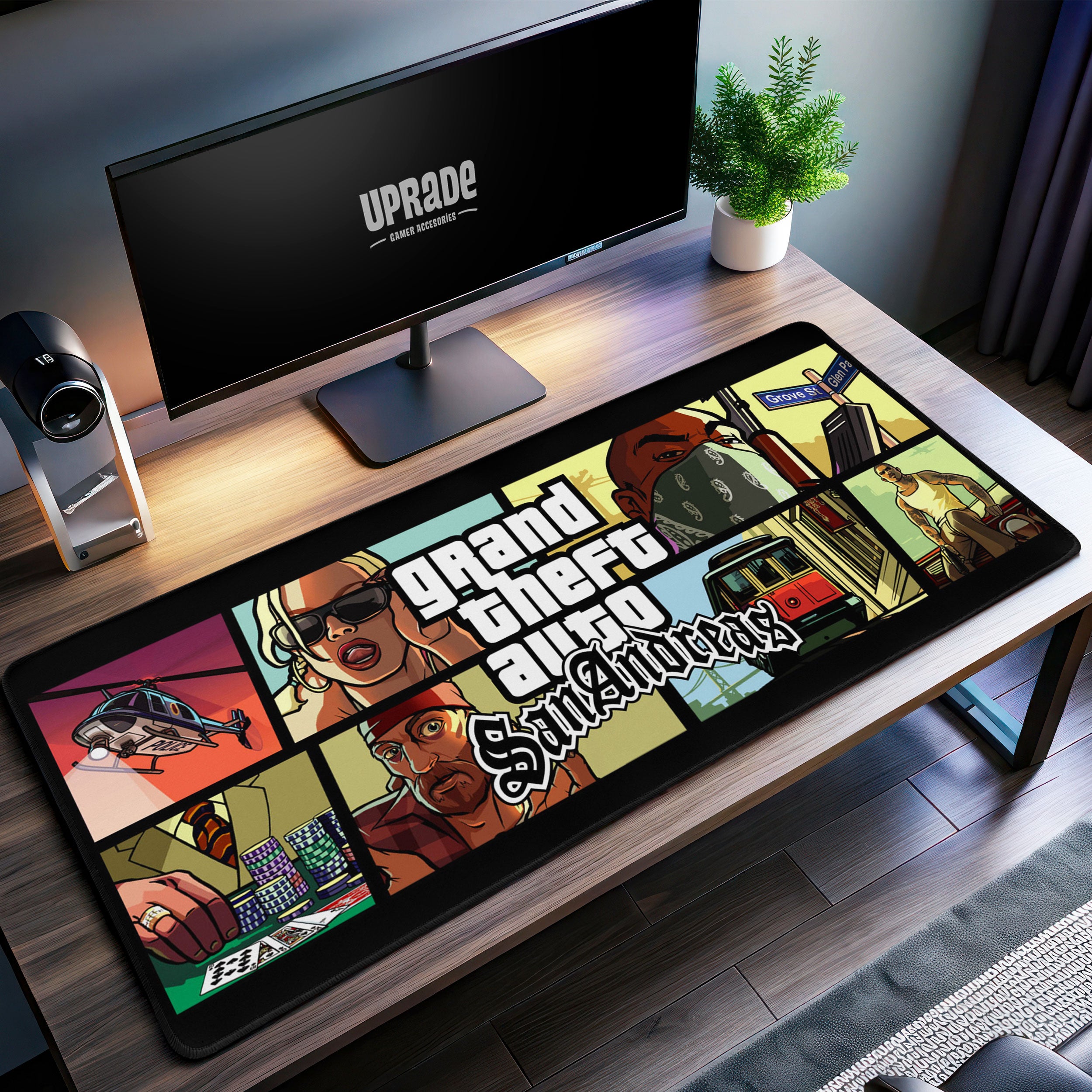 Allleftout San Andreas Collage Desk Mat, Gta Iconic Mouse Pad