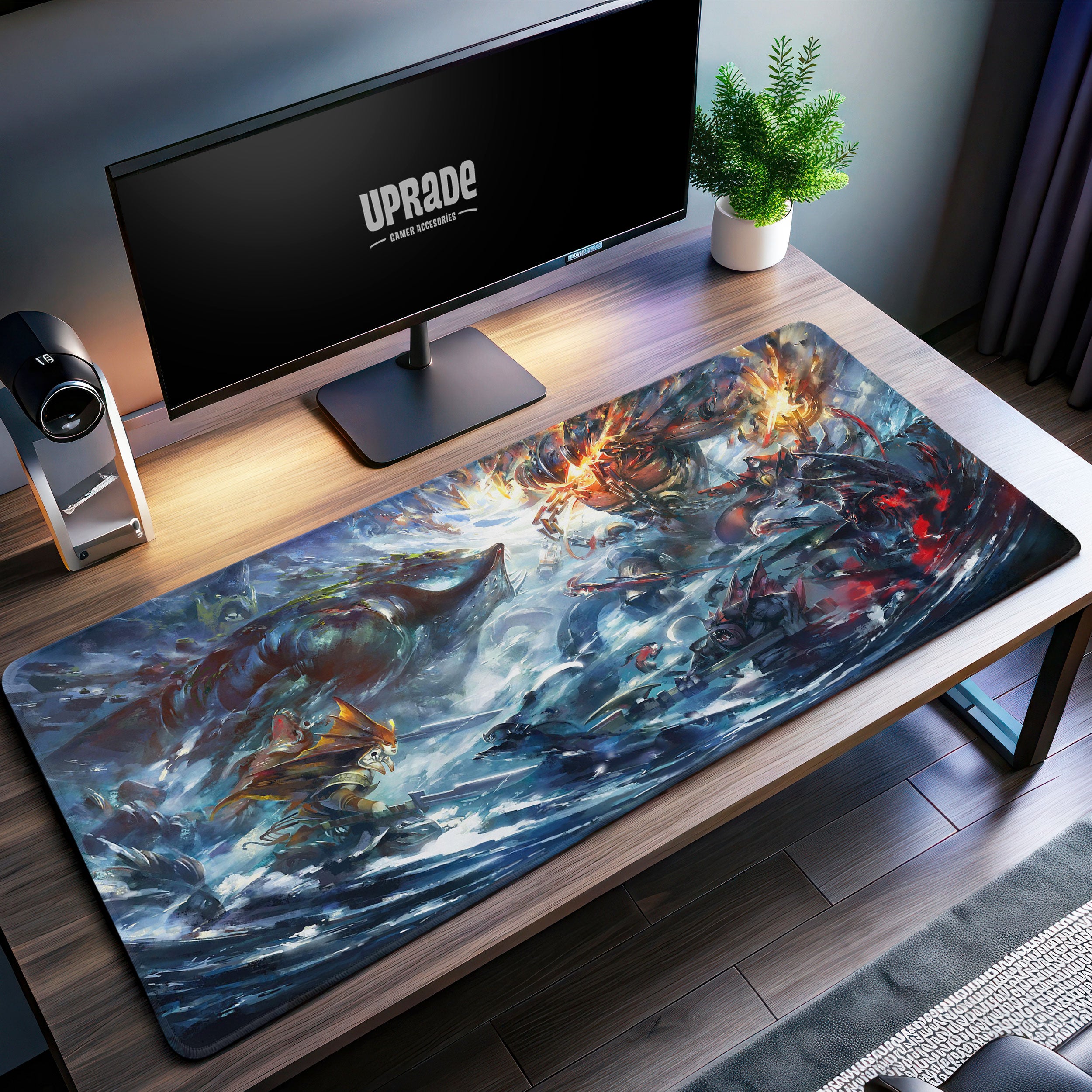 Allleftout Dota 2 Battle Of Titans Desk Mat, Epic Ocean Clash Mouse Pad