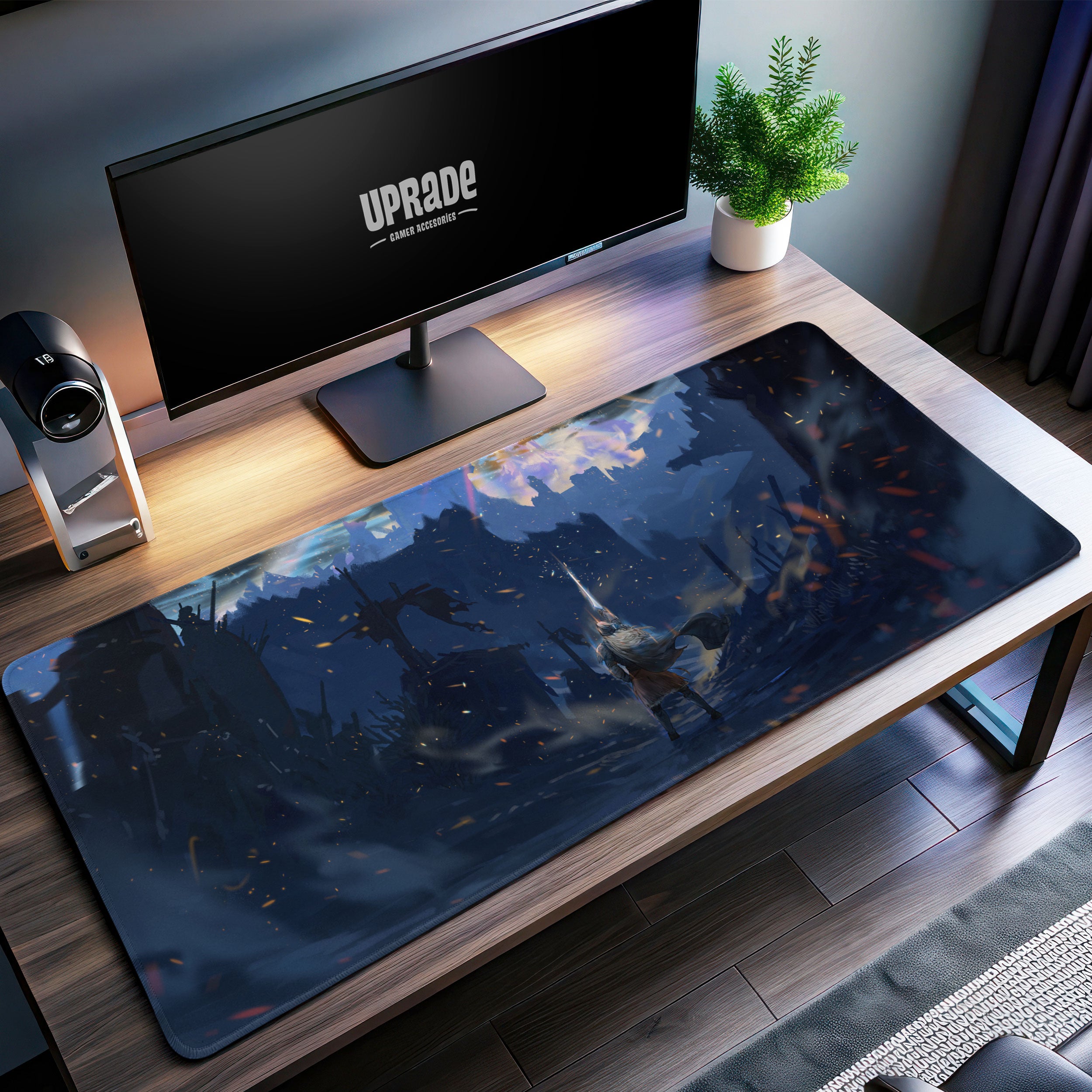 Allleftout Elden Ring Tarnished Knight Desk Mat, Ruined Battlefield Mouse Pad