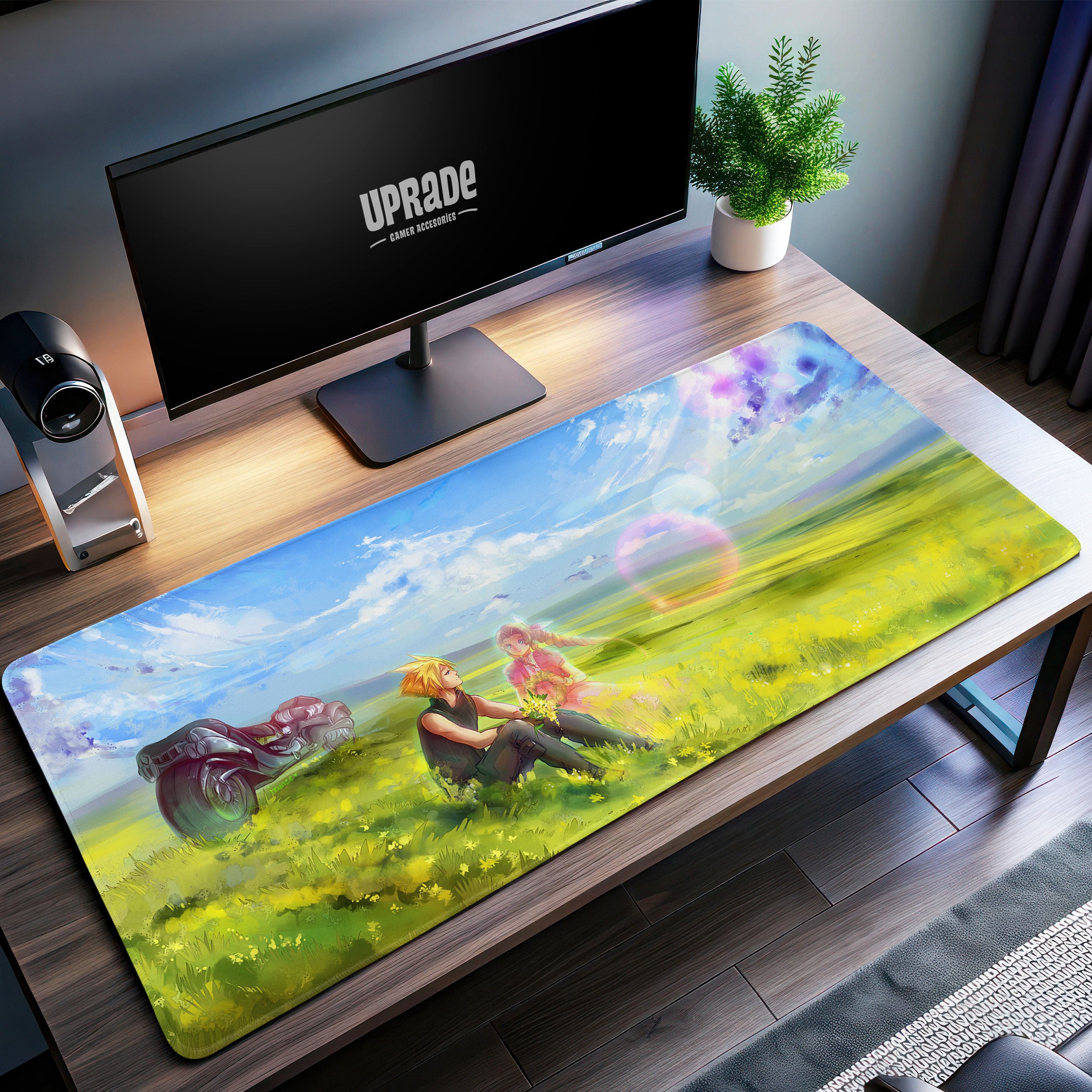 Allleftout Final Fantasy Cloud And Aerith Desk Mat, Flower Field Mouse Pad