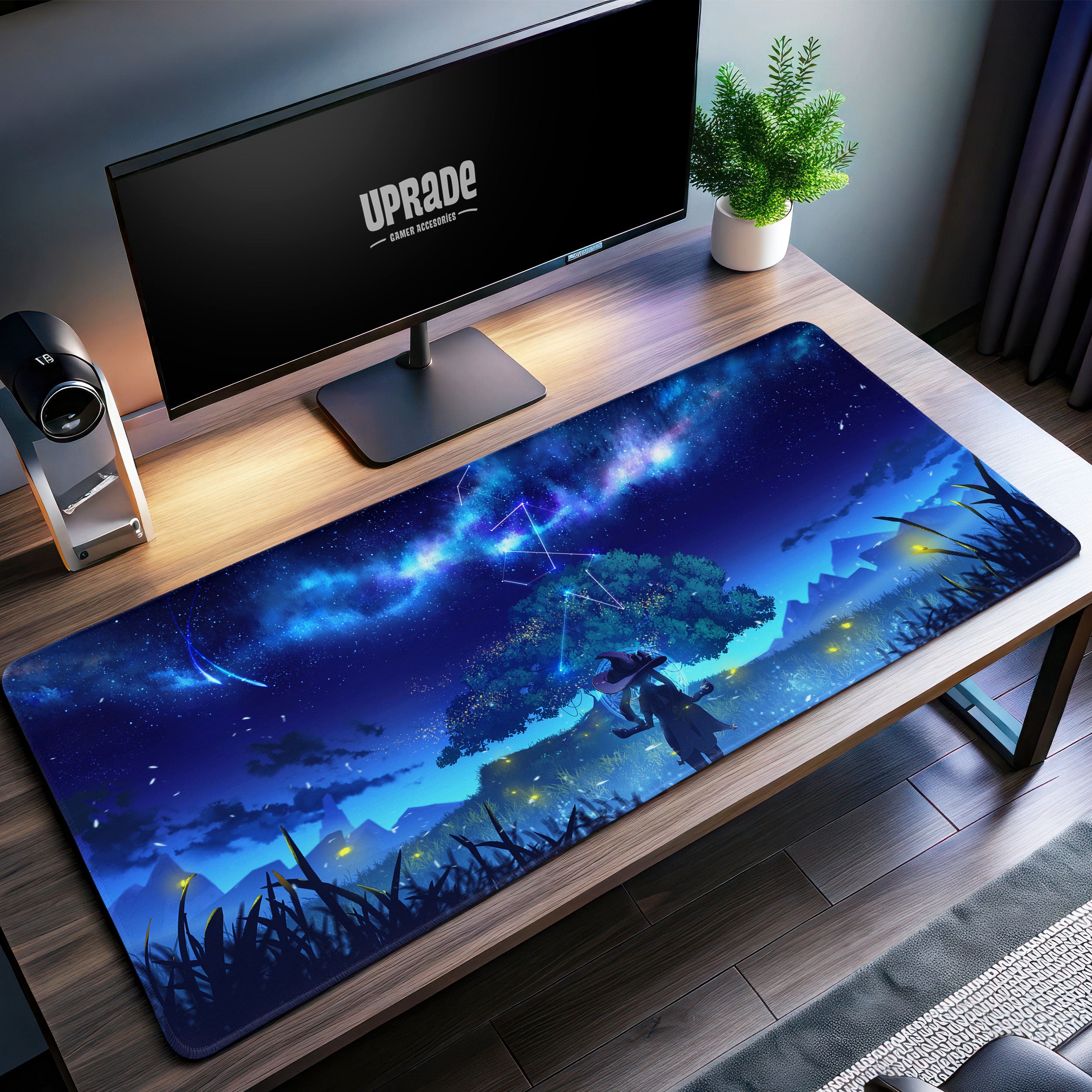 Allleftout Genshin Impact Desk Mat, Starry Night Mondstadt Mouse Pad
