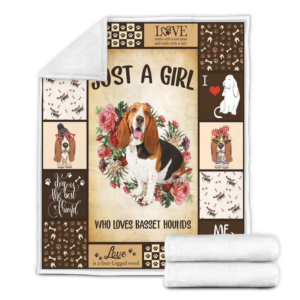 Just A Girl Who Loves Basset Hound Fleece Blanket Gift For Mothers Day Fathers Day