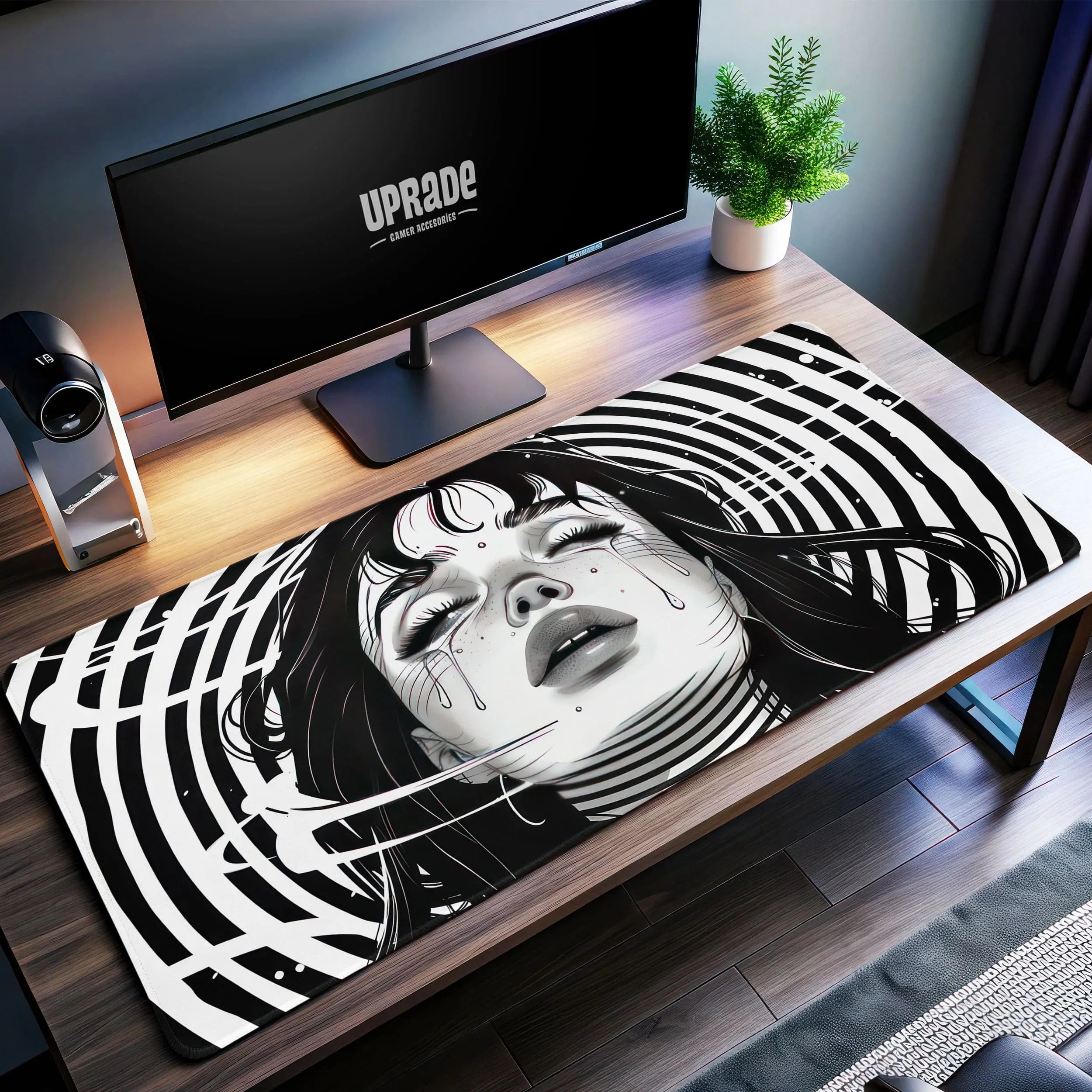 Allleftout Hypnotic Tears Desk Mat, Monochrome Art Mouse Pad
