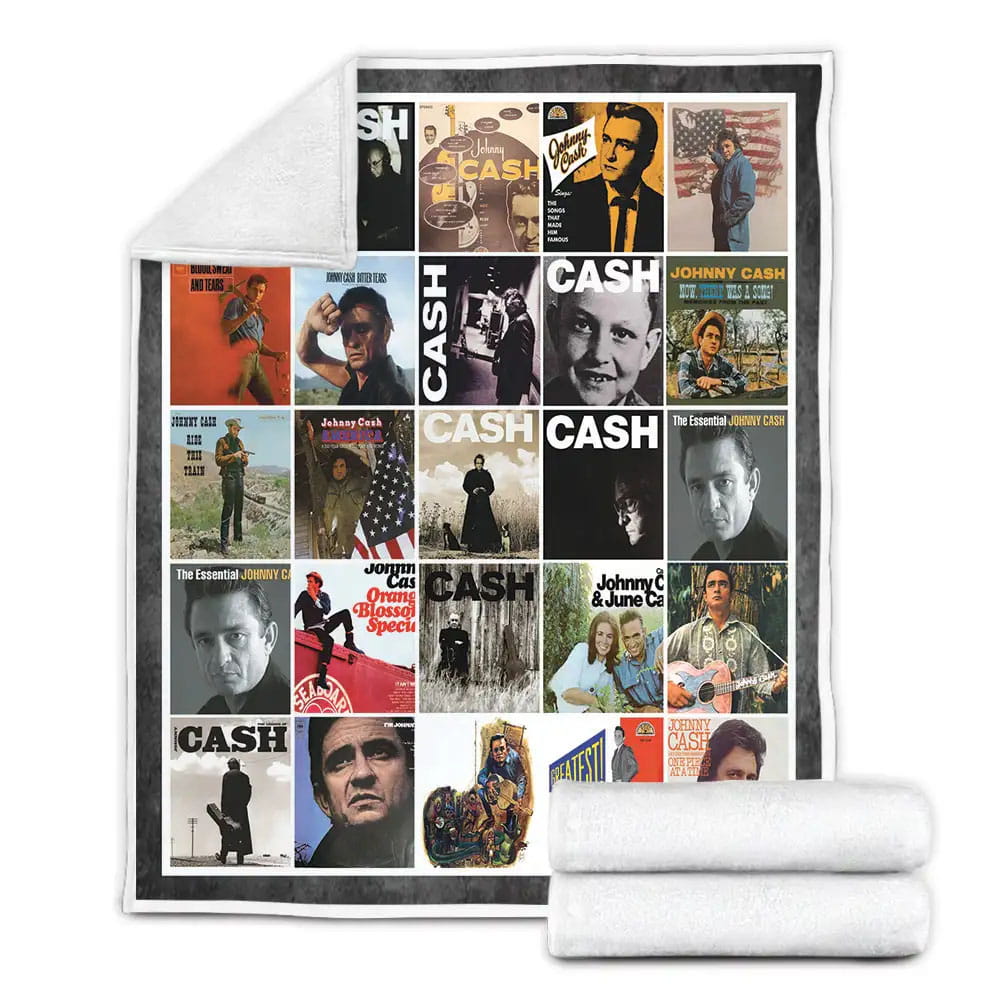 Johnny Cash Albums Cover Poster Fleece Blanket Gift For Mothers Day Fathers Day