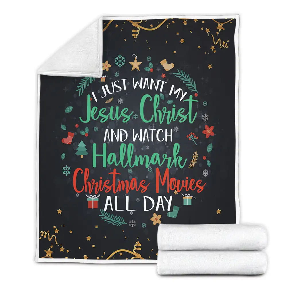 Jesus Christ And Hallmark Christmas Movies Fleece Blanket Gift For Mothers Day Fathers Day