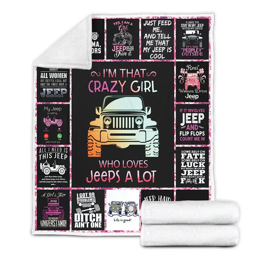 Jeep Girl Fleece Blanket Gift For Wife Husband