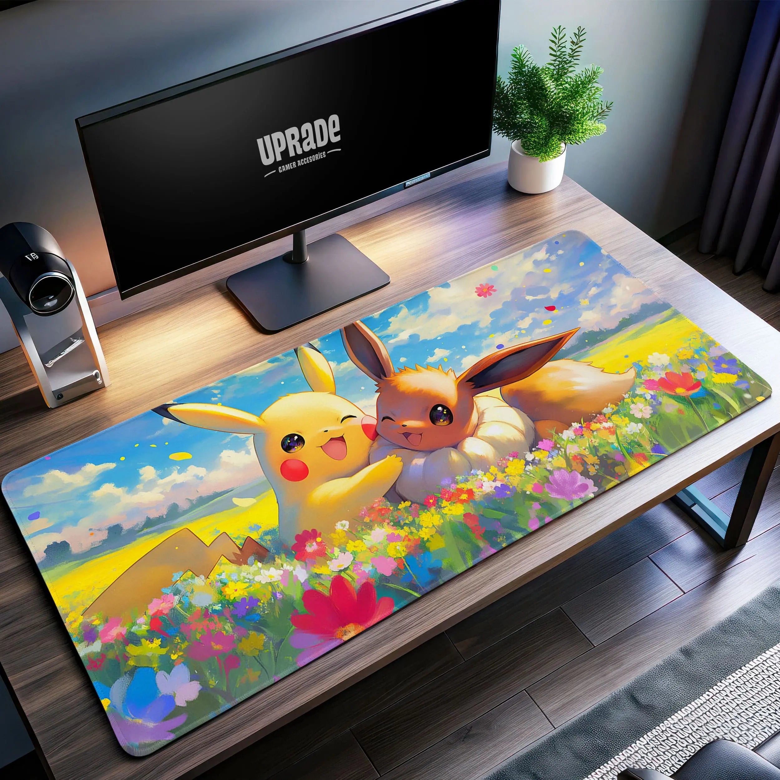 Allleftout Pikachu And Eevee Desk Mat, PokMon Friendship Mouse Pad