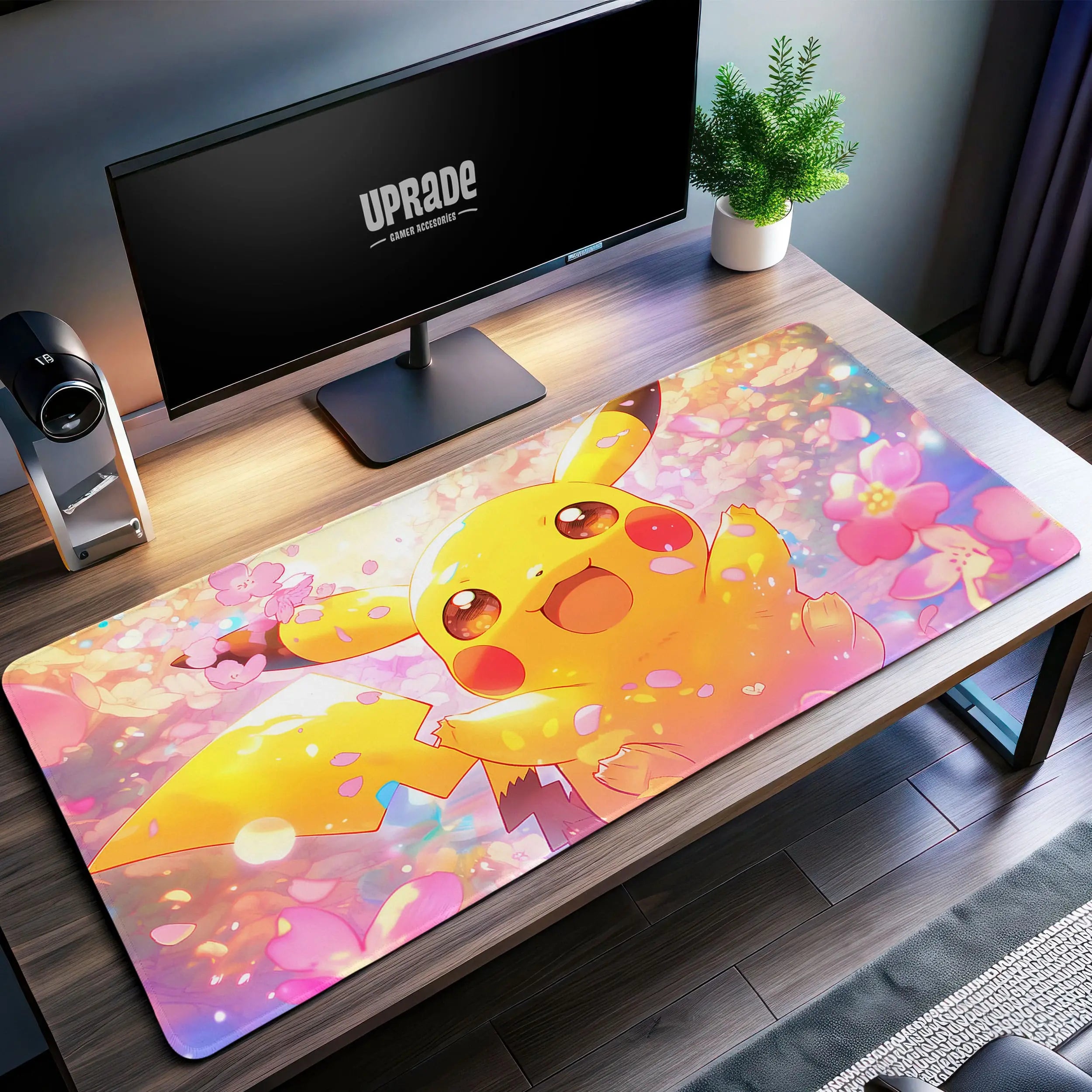 Allleftout Pikachu Blossom Desk Mat, PokMon Floral Mouse Pad