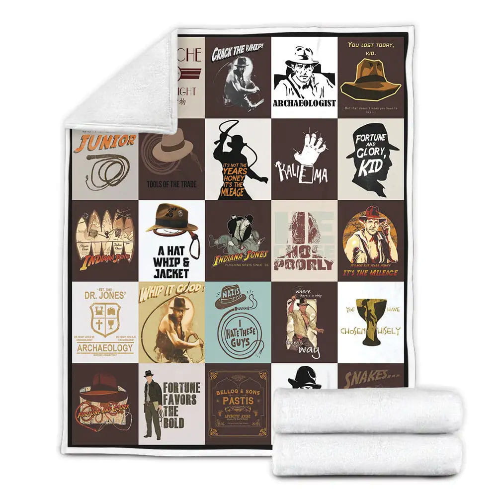 Indiana Jones T-Shirt Fleece Blanket Gift For Mothers Day Fathers Day