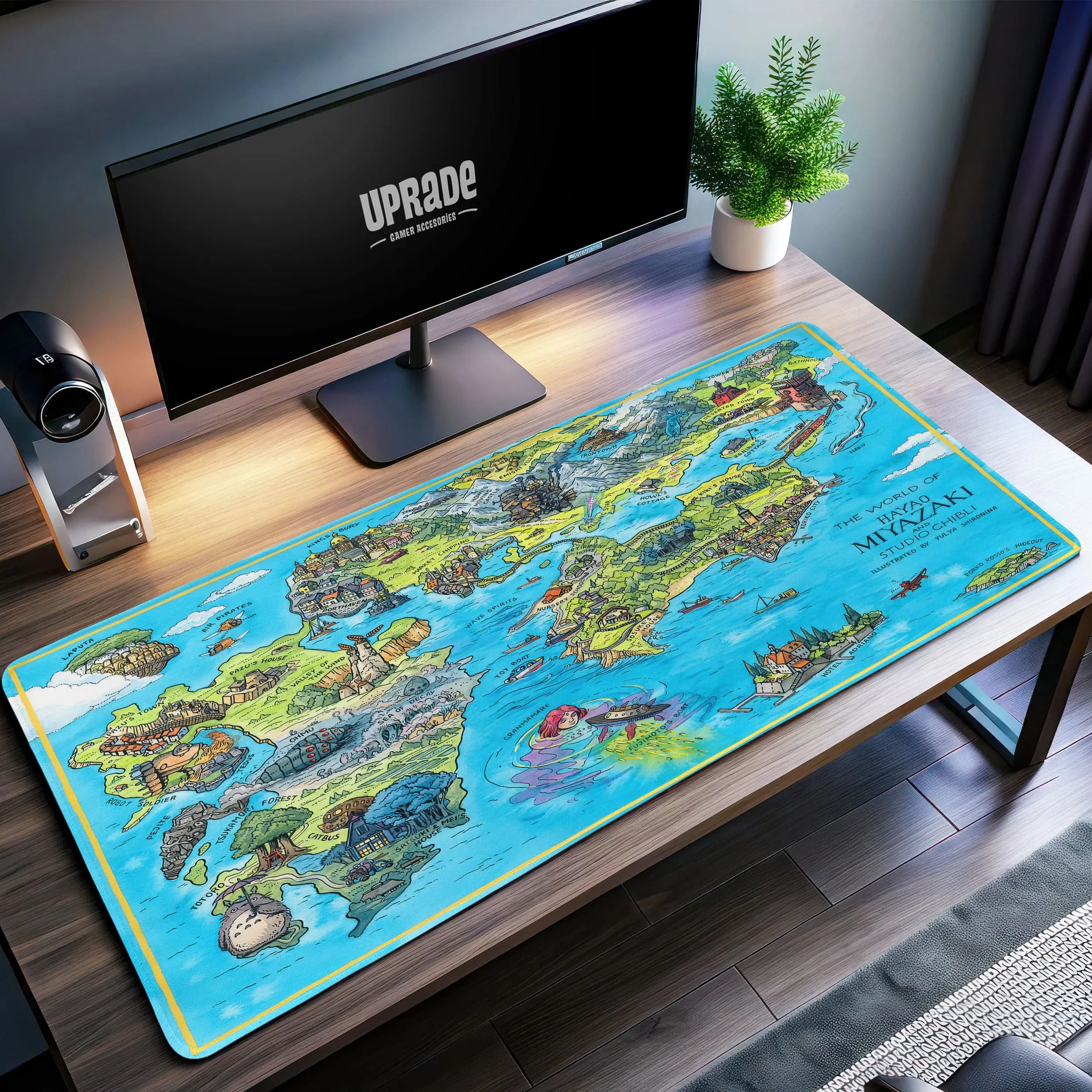 Allleftout Miyazaki World Map Desk Mat, Studio Ghibli Mouse Pad
