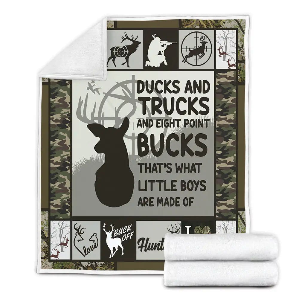 Hunting Ducks And Trucks And Eight Point Bucks Fleece Blanket Gift For Wife Husband