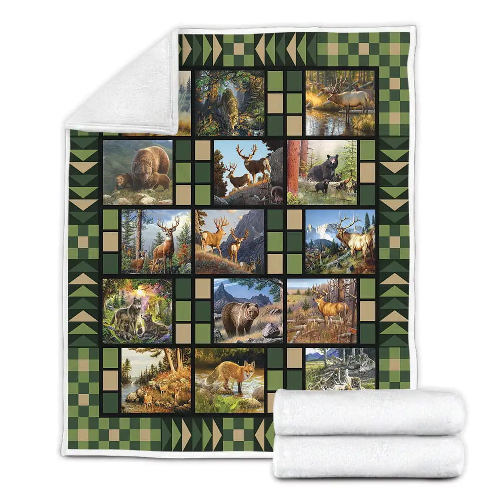 Hunting Wild Animal Fleece Blanket Gift For Mothers Day Fathers Day