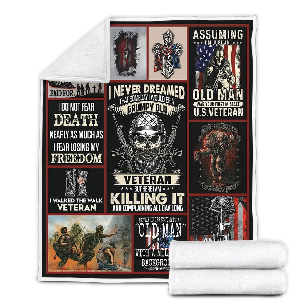 I Am A Grumpy Old Veteran Fleece Blanket Gift For Besties