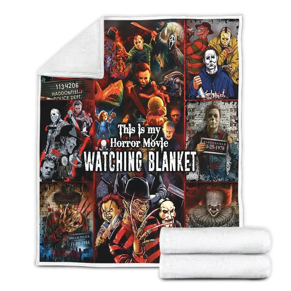 Horror Movies Watching Fleece Blanket Gift For Birthday Halloween Christmas