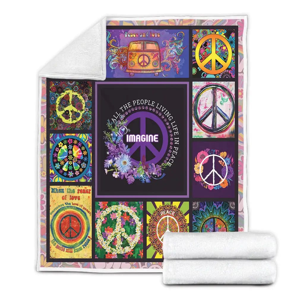 Hippie Peace Symbol Living Life In Peace Fleece Blanket Gift For Besties