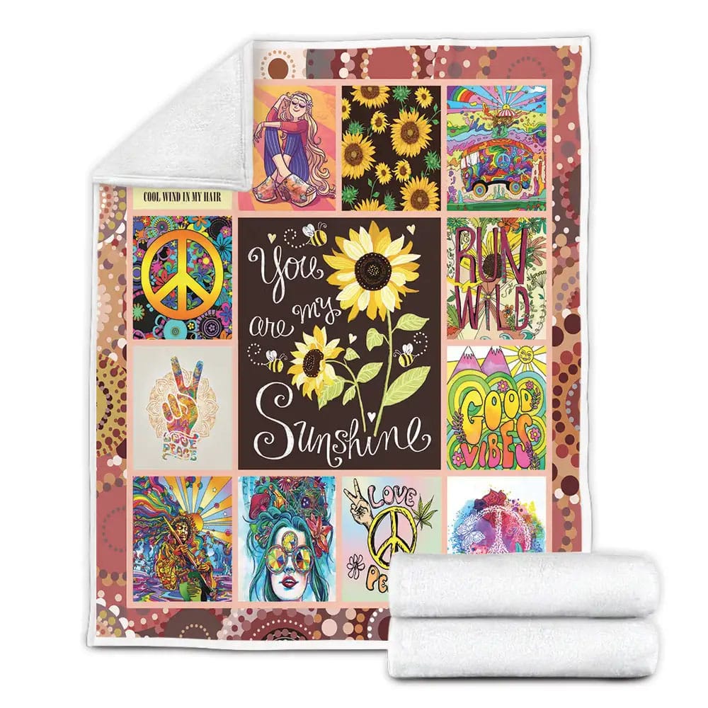 Hippie You Are My Sunshine Fleece Blanket Gift For Birthday Halloween Christmas