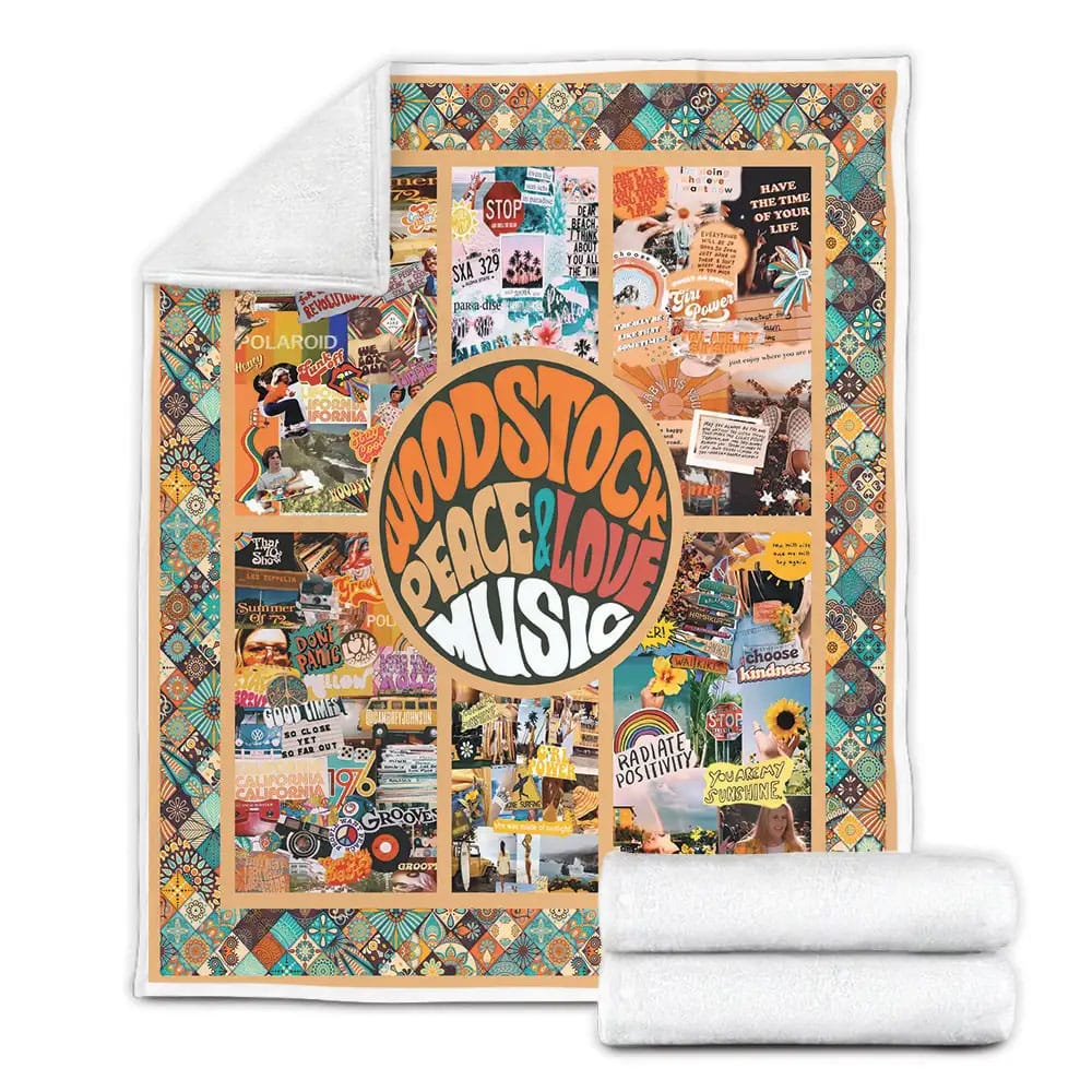 Hippie Woodstock Fleece Blanket Gift For Mothers Day Fathers Day