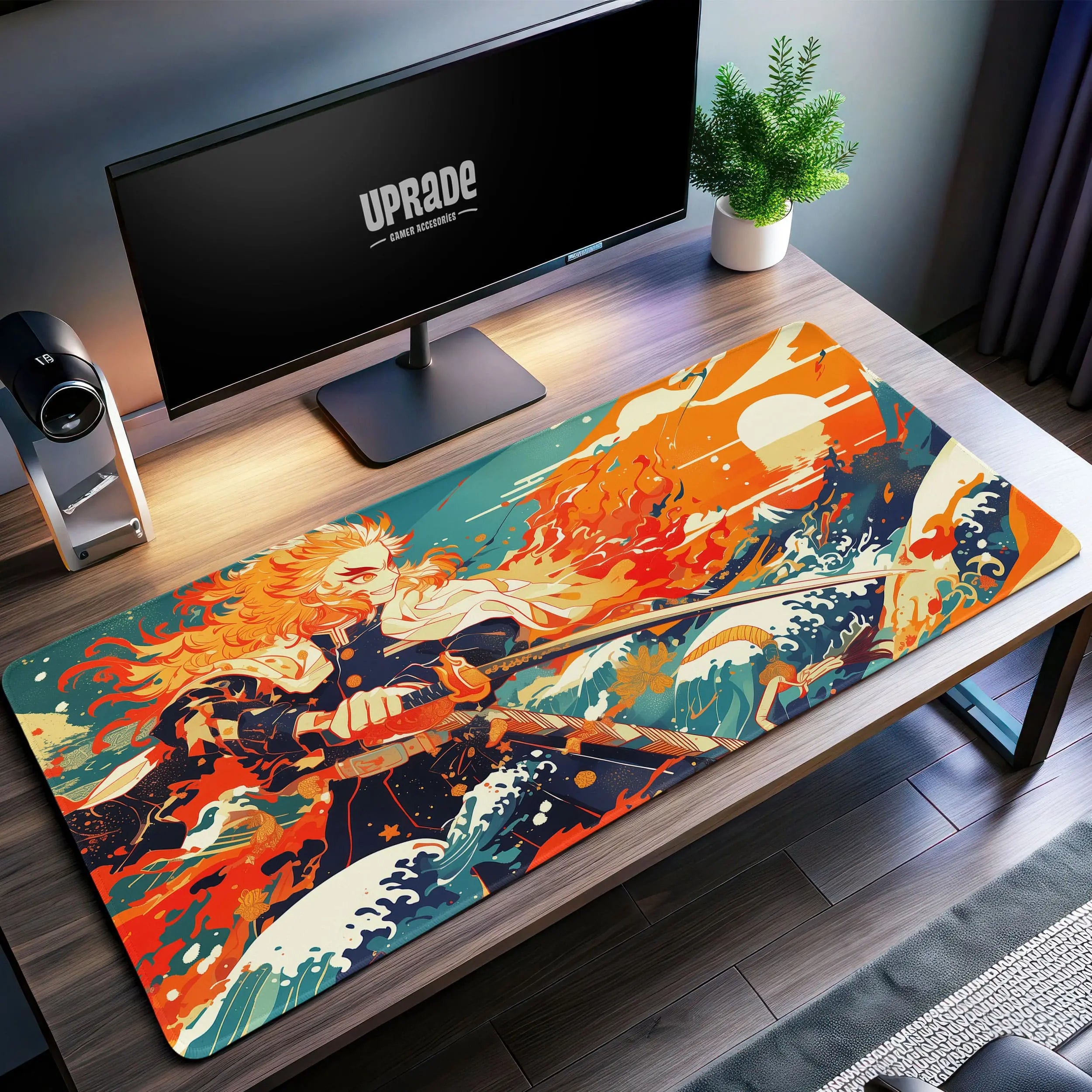 Allleftout Rengoku Flame Mastery Desk Mat, Demon Slayer Mouse Pad