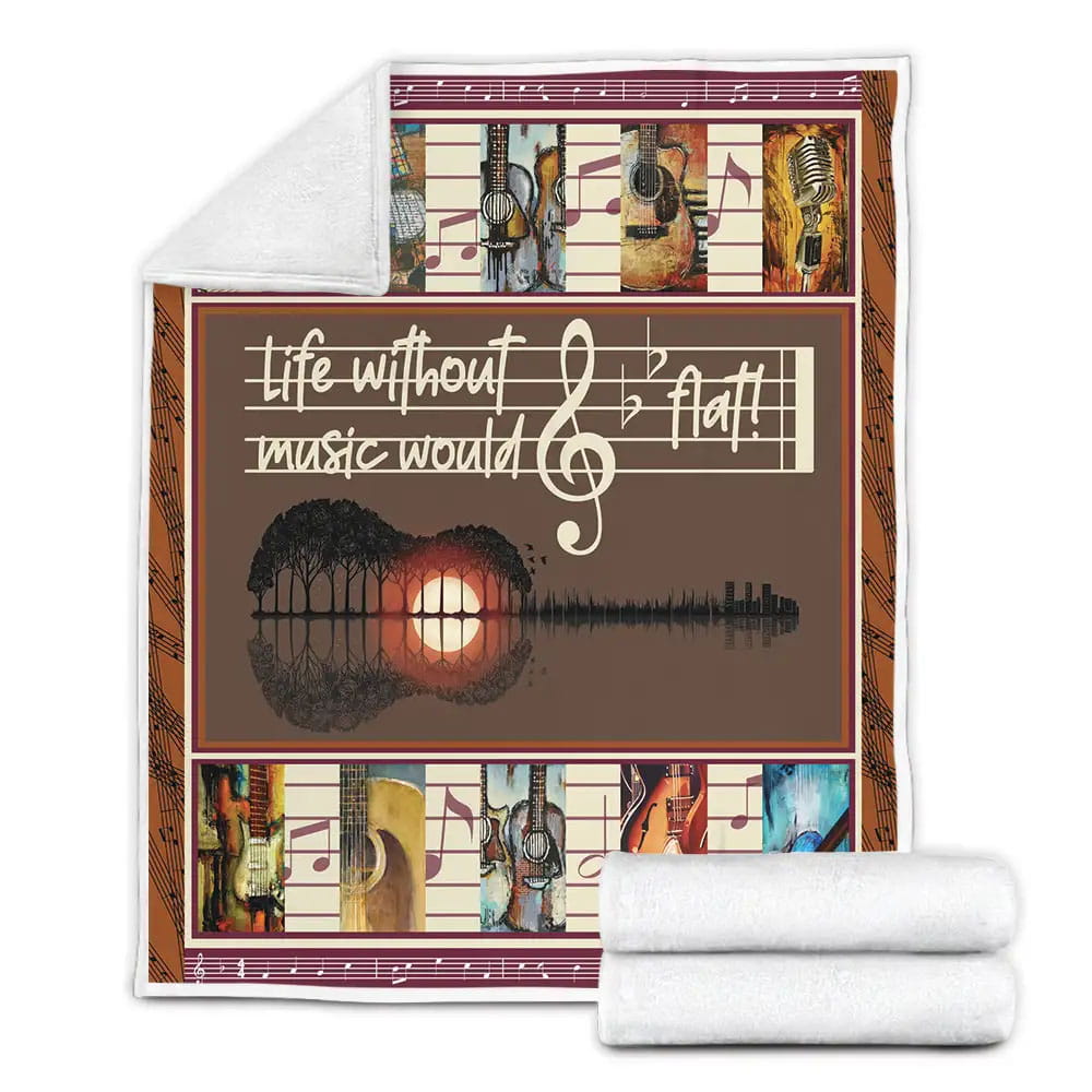 Guitarist Life Without Music Would Flat Fleece Blanket Gift For Birthday Halloween Christmas
