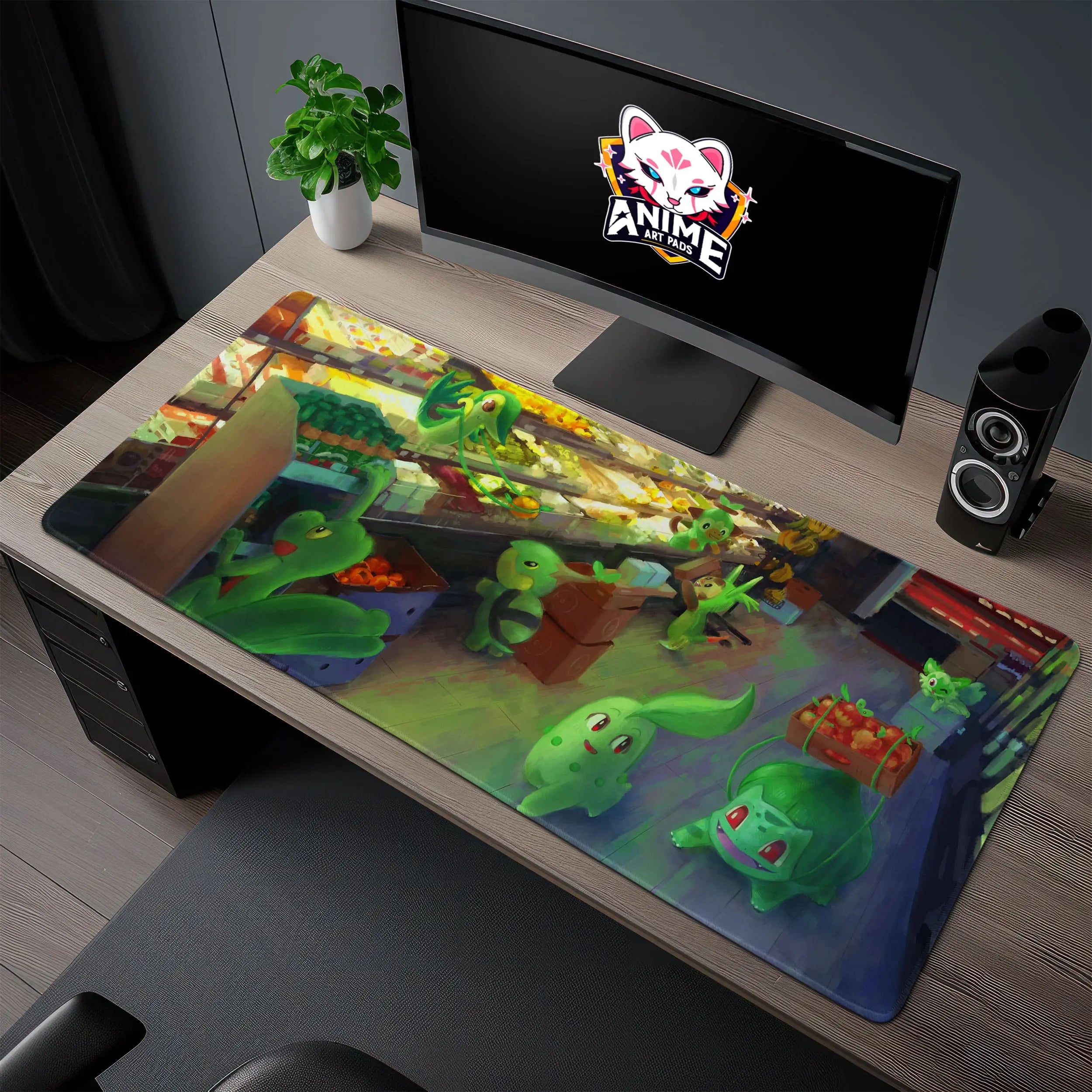 Allleftout Grass PokMon Market Desk Mat, Nature-Inspired Mouse Pad