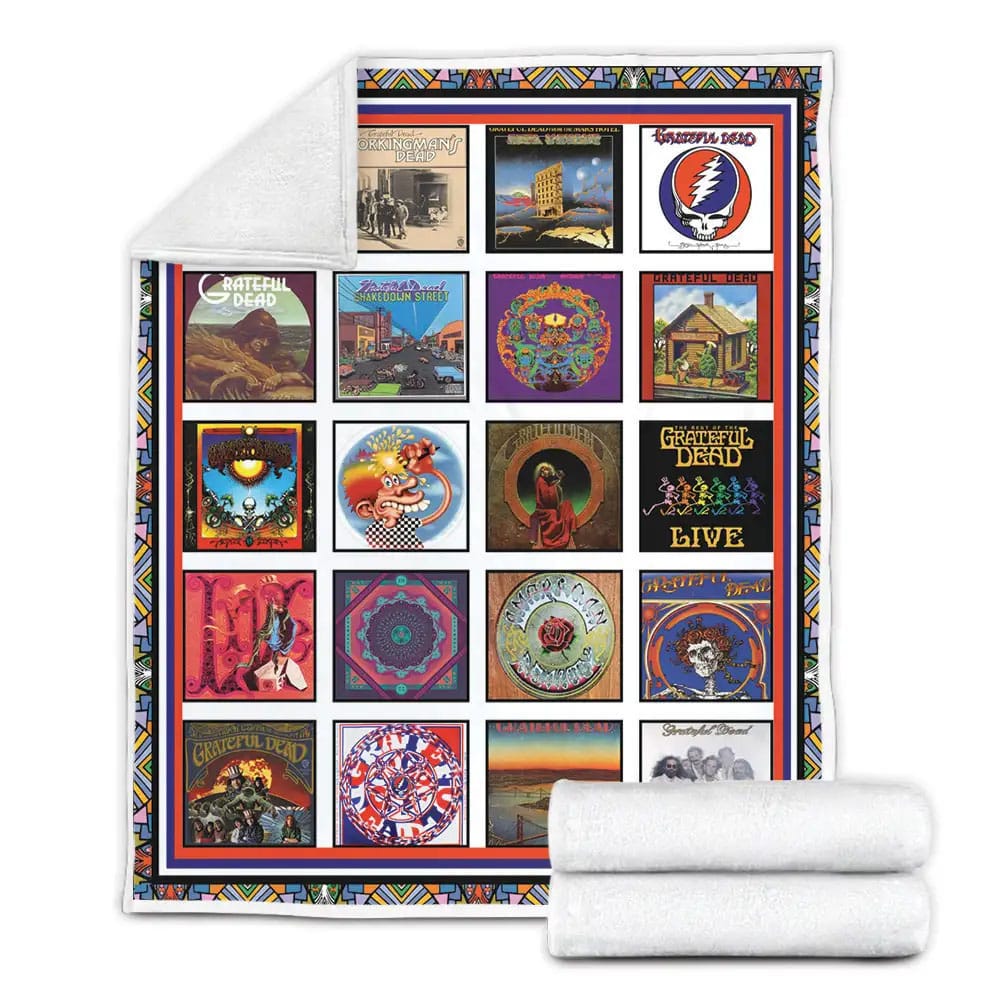 Grateful Dead Albums Cover Fleece Blanket Gift For Mothers Day Fathers Day