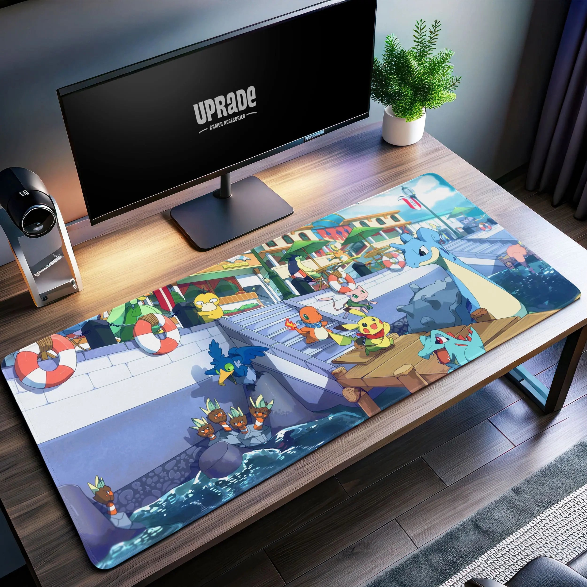 Allleftout PokMon Harbor Adventure Desk Mat, Vibrant Mouse Pad