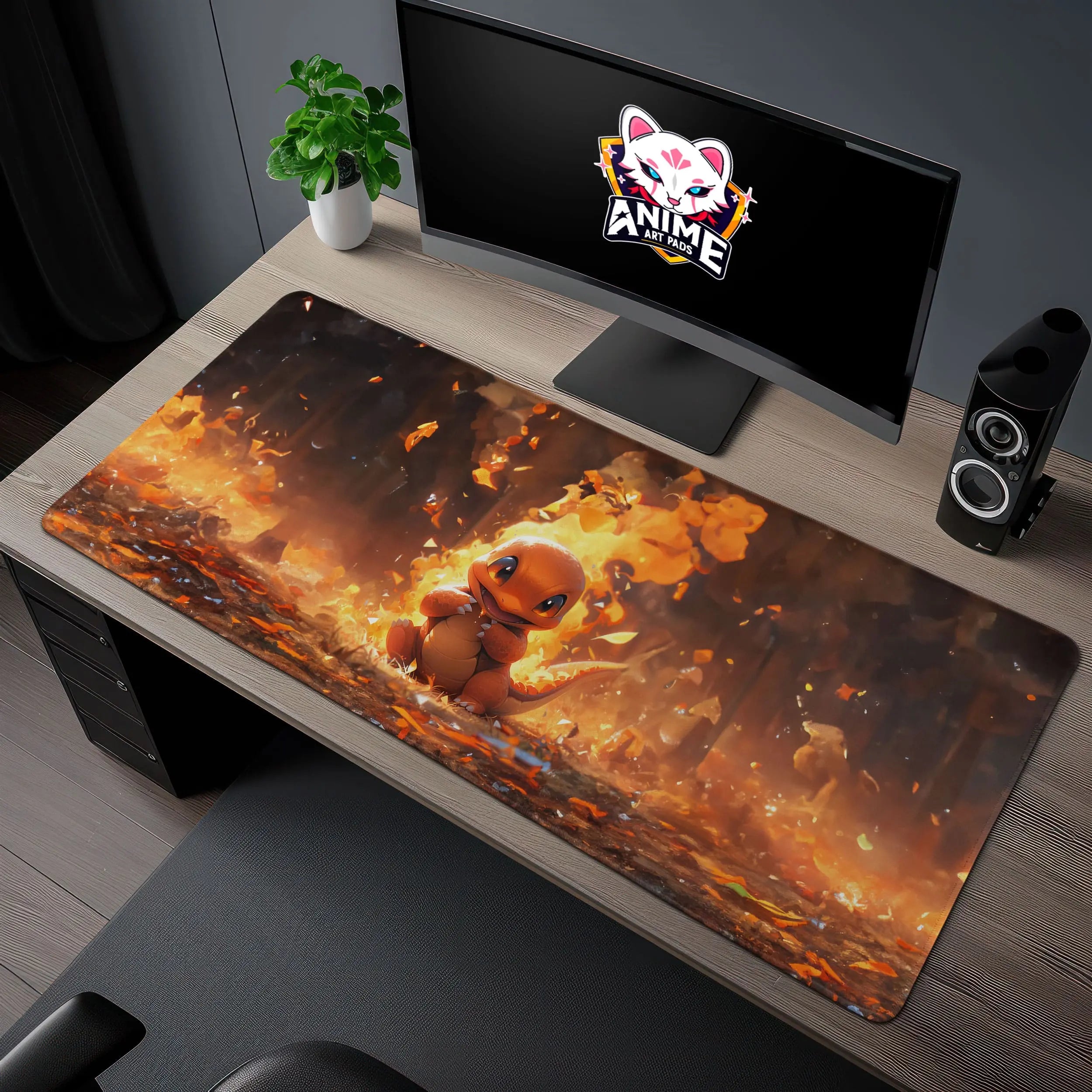 Allleftout Charmander Flame Forest Desk Mat, PokMon Adventure Mouse Pad
