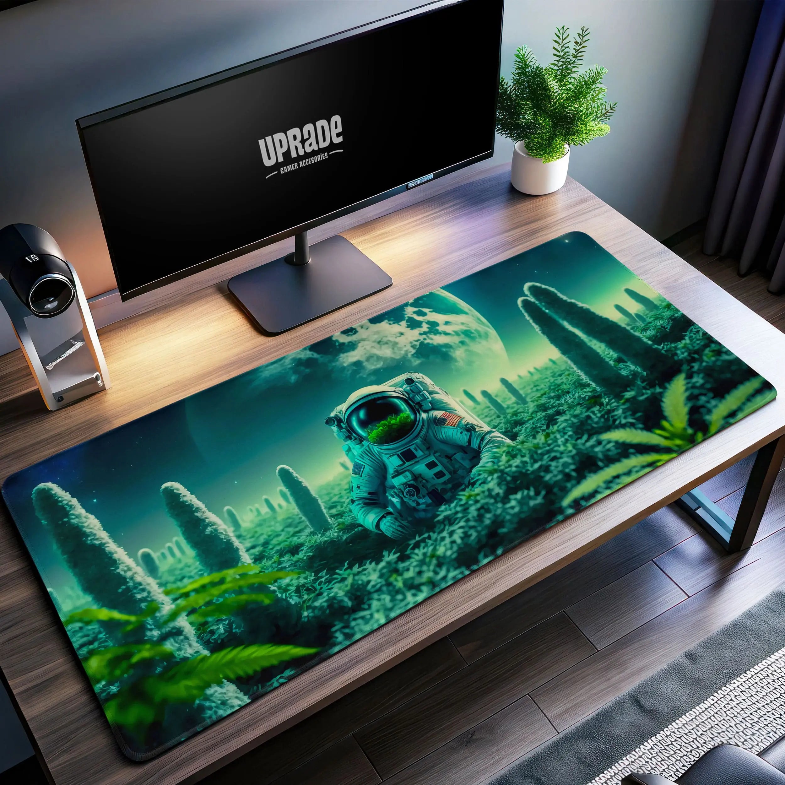 Allleftout Cosmic Explorer Desk Mat, Lunar Botanist Mouse Pad