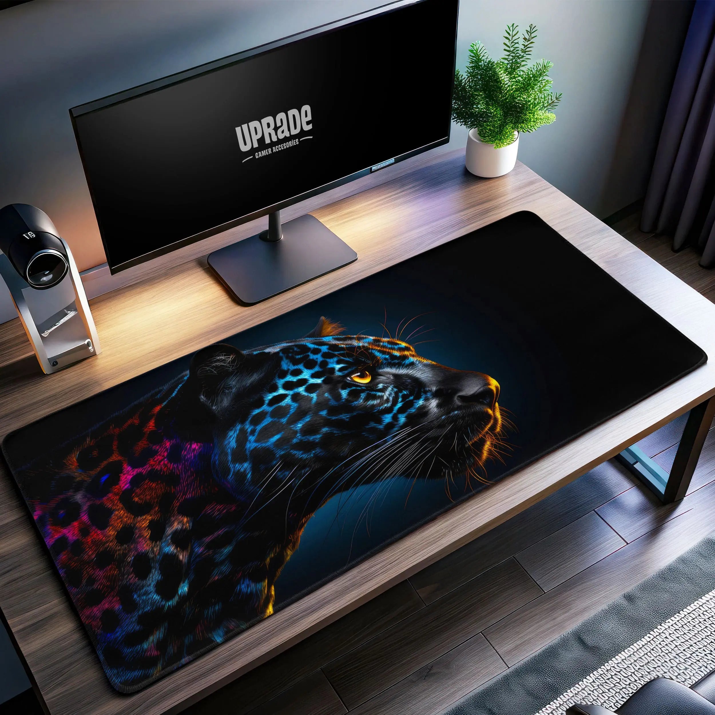 Allleftout Neon Panther Glow Desk Mat, Vibrant Predator Mouse Pad