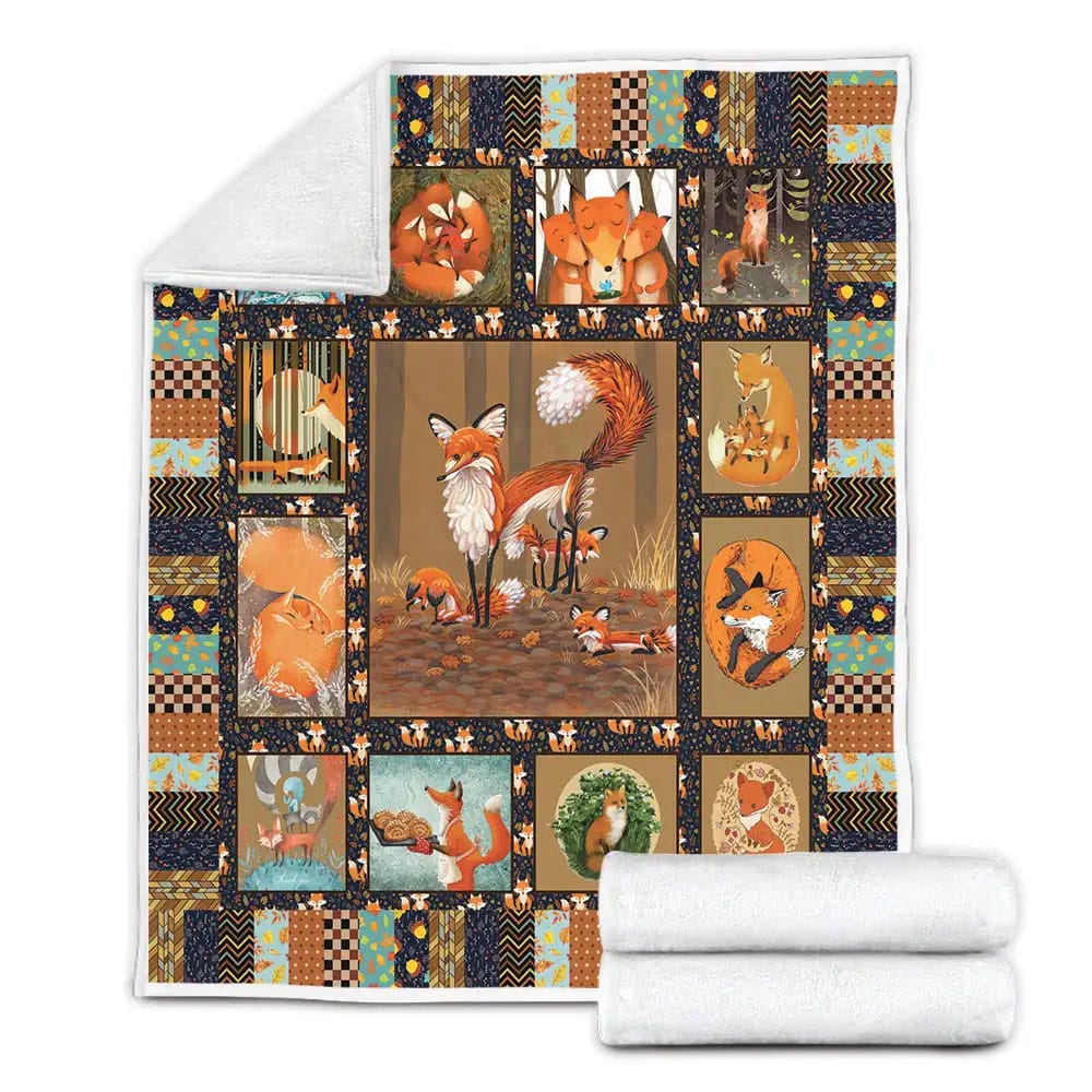 Fox Family In The Forest Fleece Blanket 
