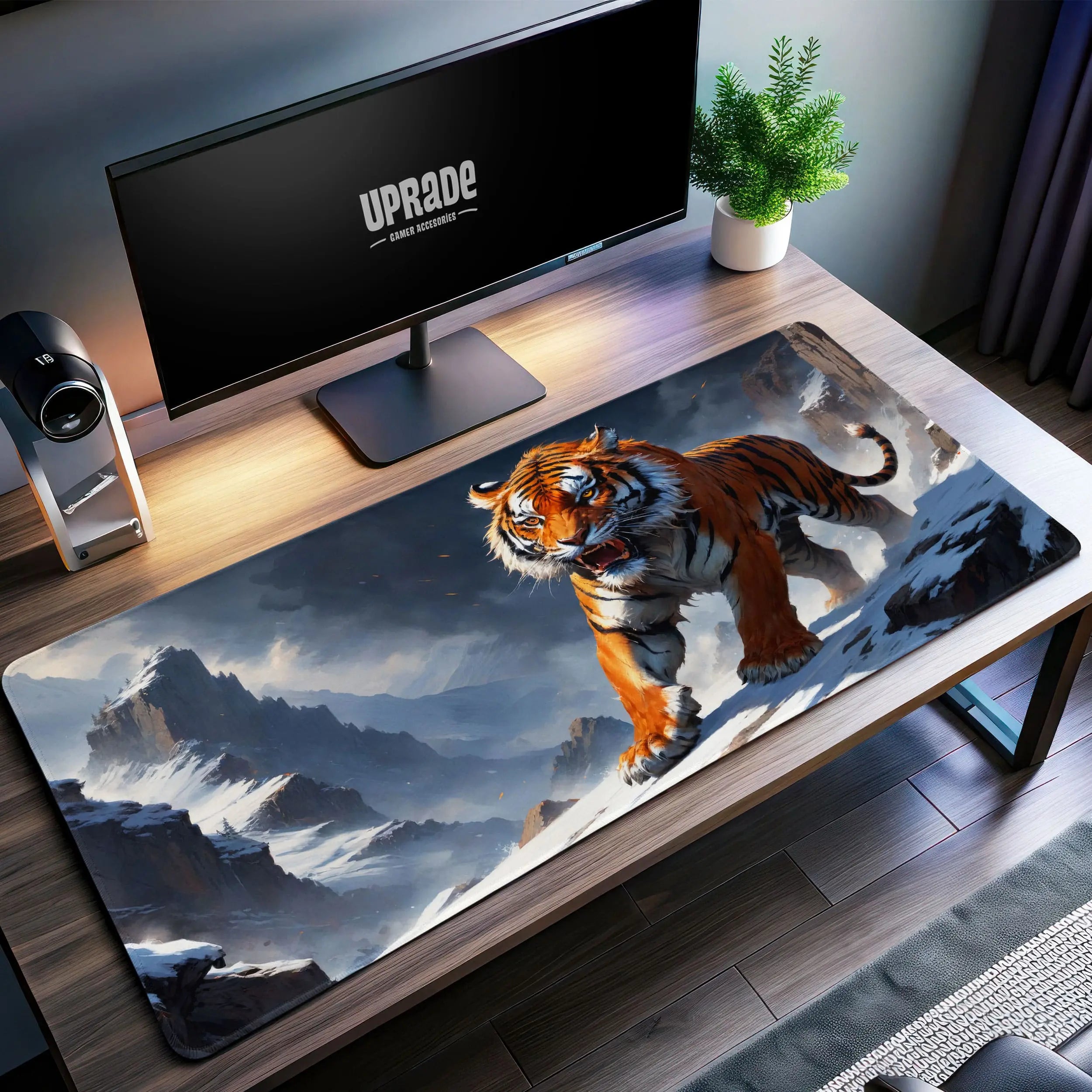 Allleftout Snowy Tiger Fury Desk Mat, Wild Predator Mouse Pad