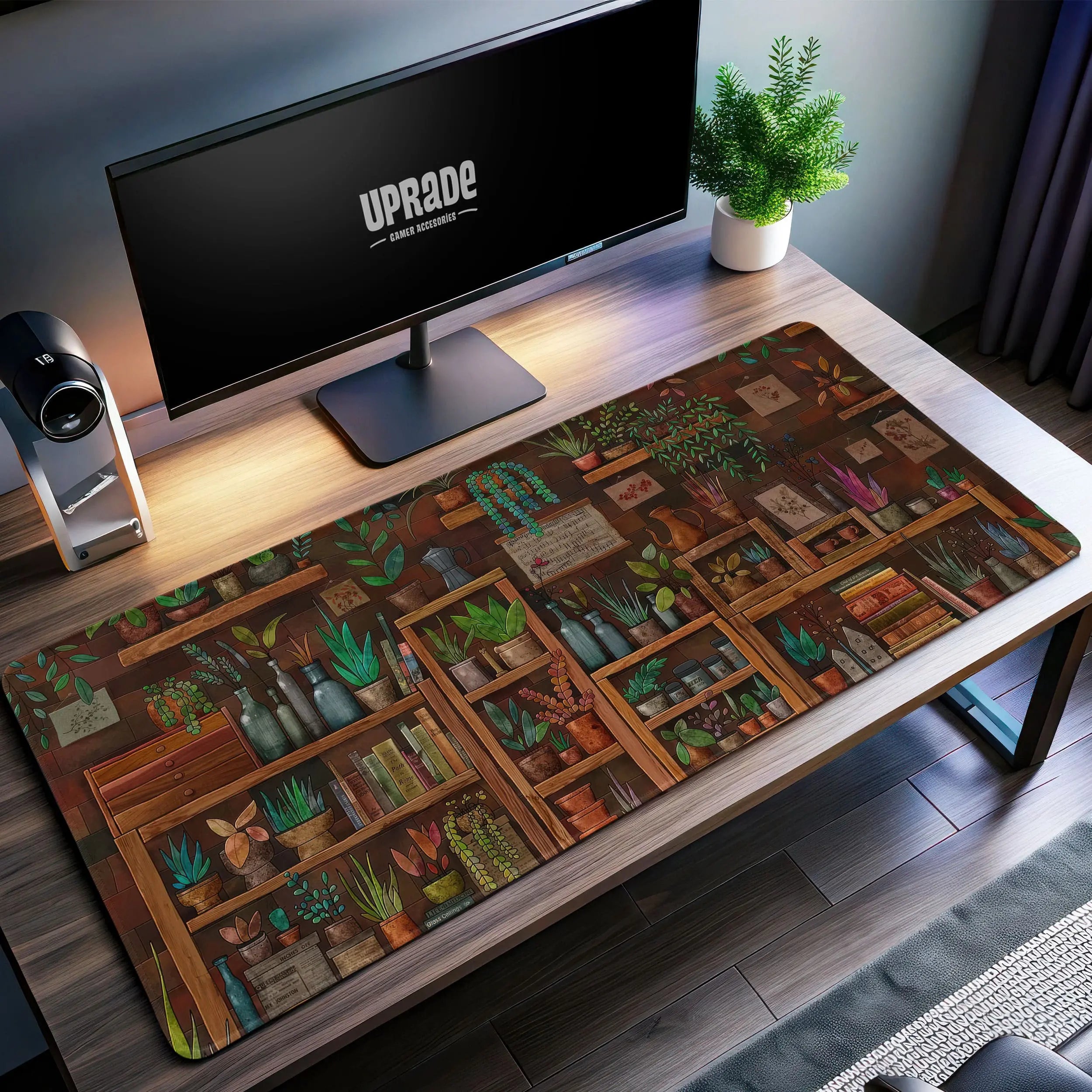 Allleftout Botanical Library Desk Mat, Cozy Plant Shelf Mouse Pad