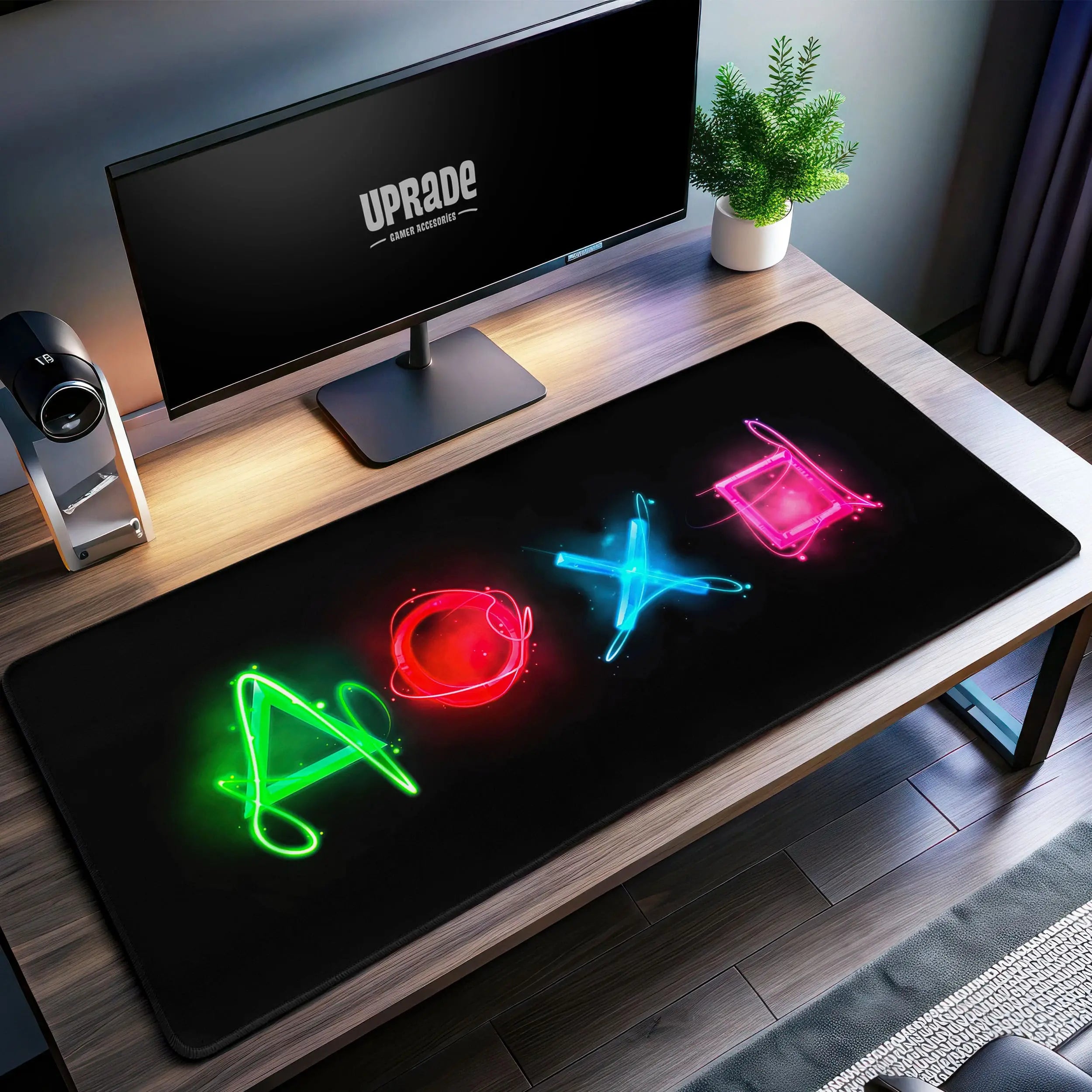 Allleftout Playstation Neon Desk Mat, Gaming Symbols Mouse Pad