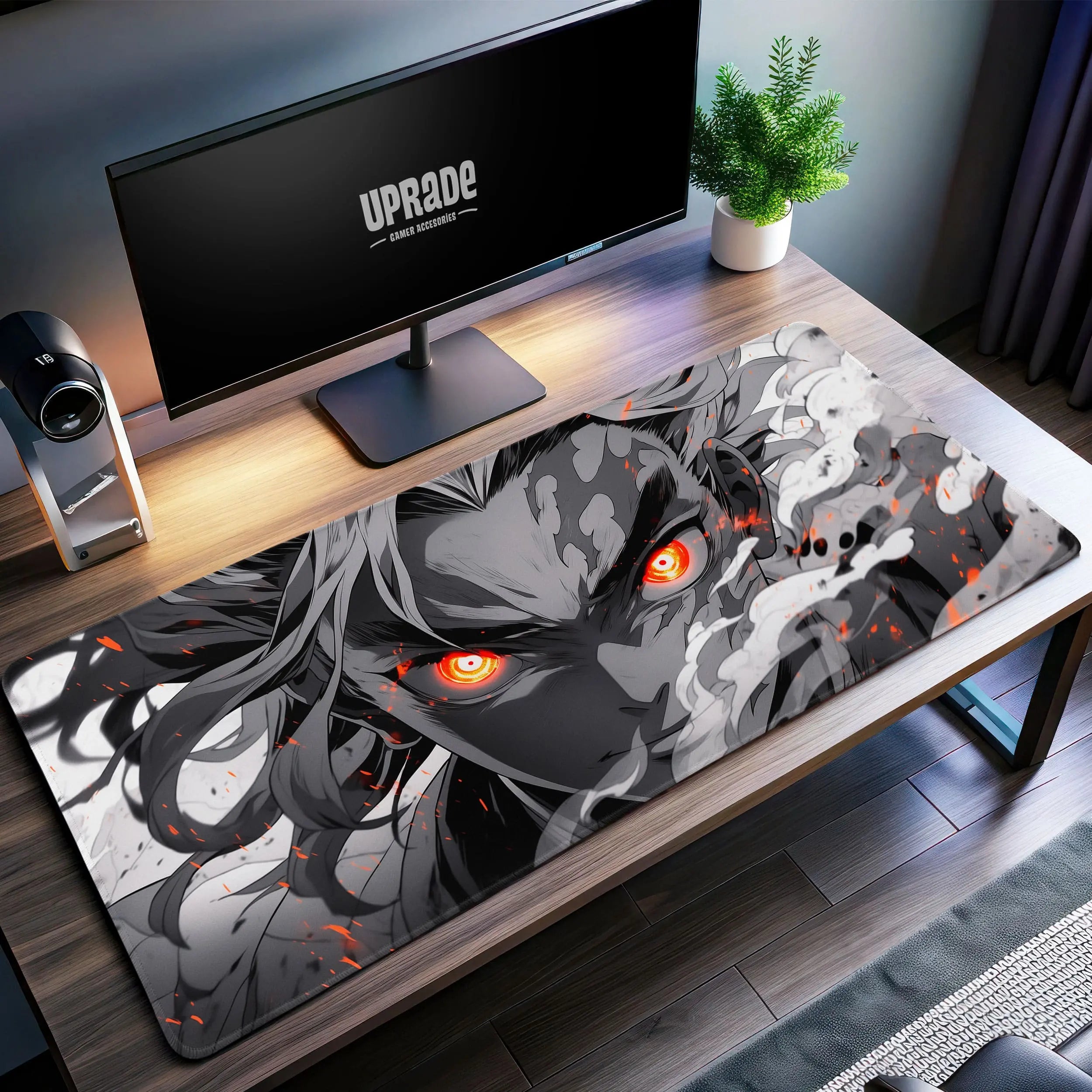 Allleftout Raging Flame Warrior Desk Mat, Anime Intensity Mouse Pad