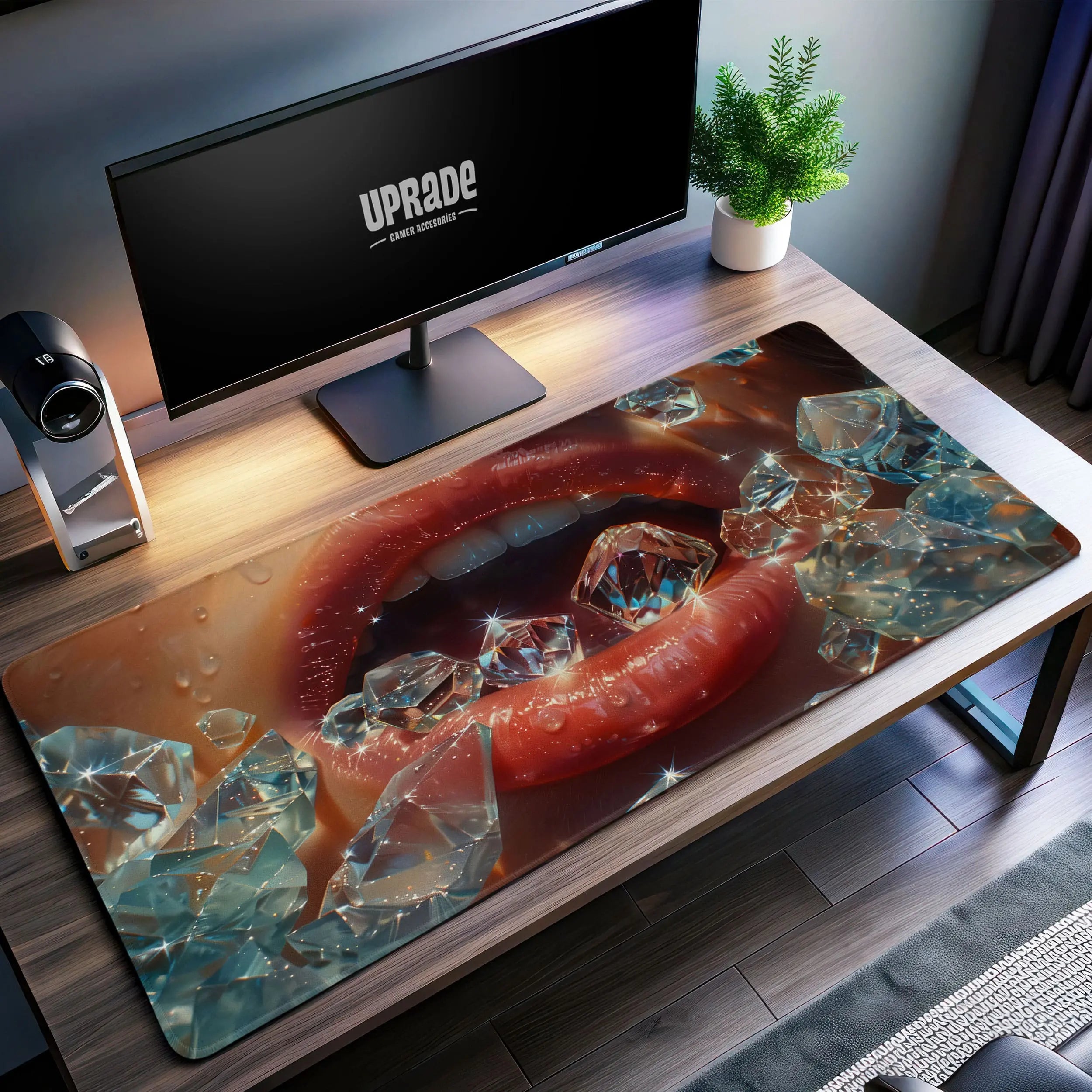 Allleftout Diamond Lips Desk Mat, Glamorous Crystal Mouse Pad