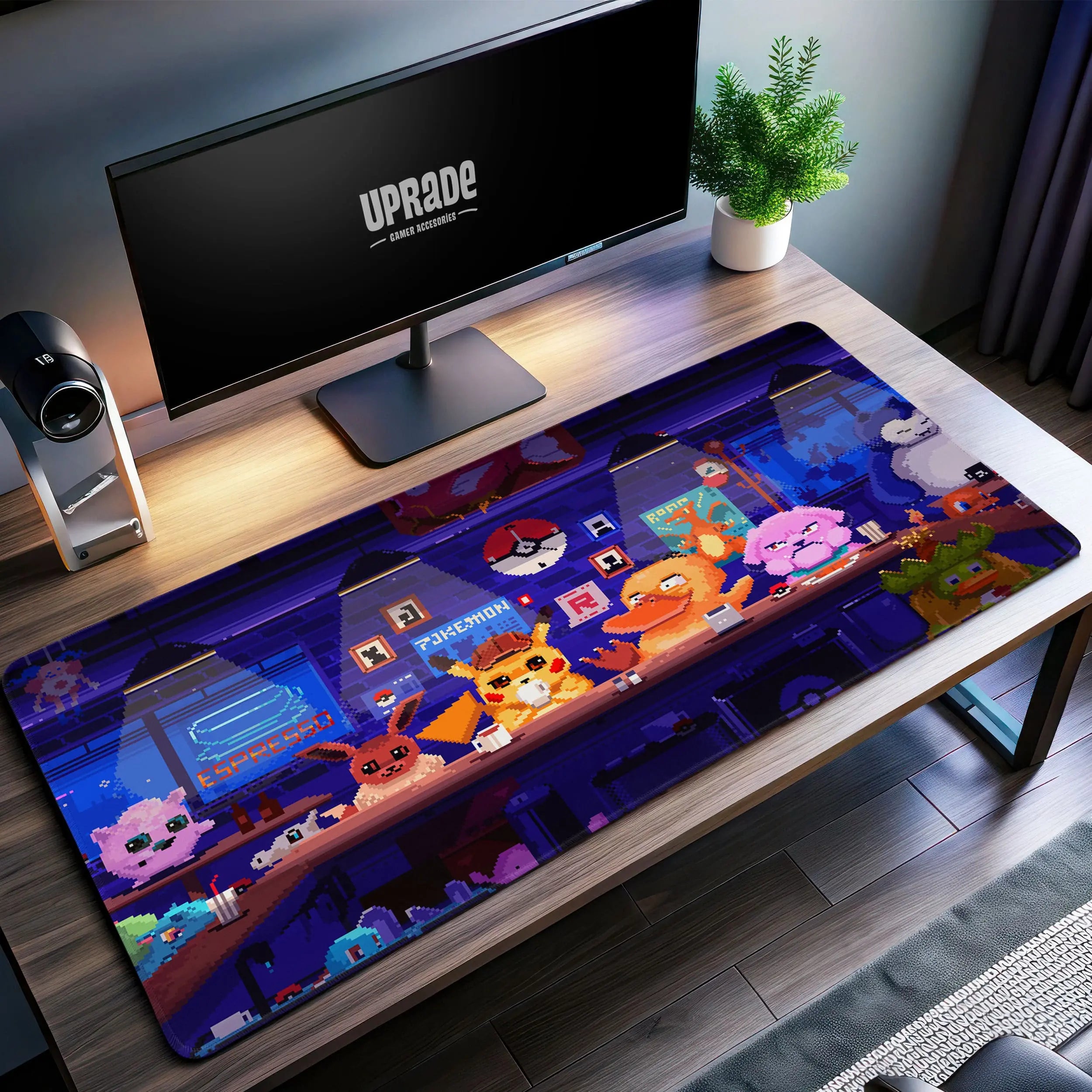 Allleftout Pixel PokMon Desk Mat, PokMon Cafe Vibes