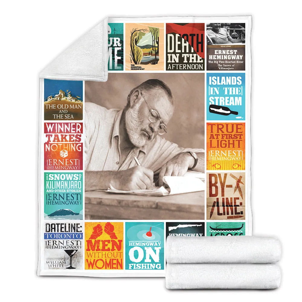 Ernest Hemingway Books Fleece Blanket Gift For Mothers Day Fathers Day