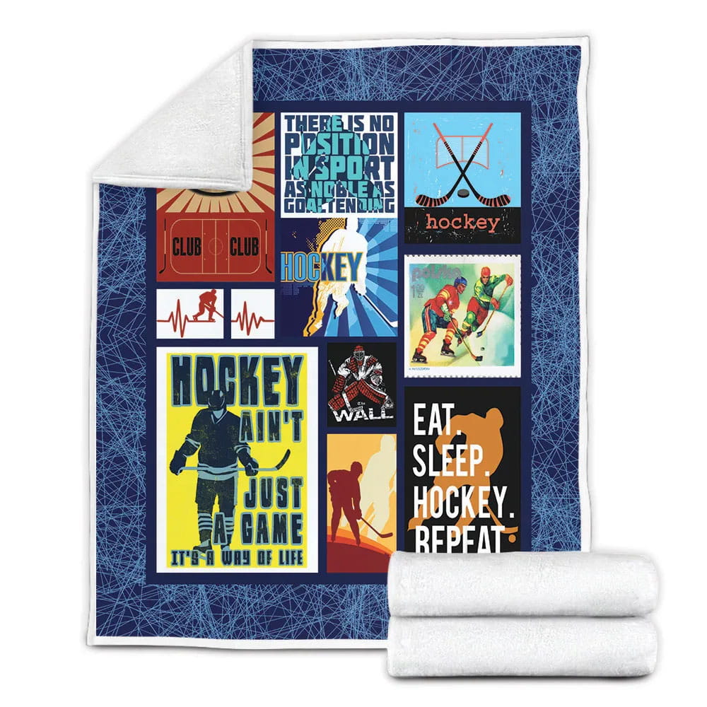 Eat Sleep Hockey Repeat Fleece Blanket Gift For Besties