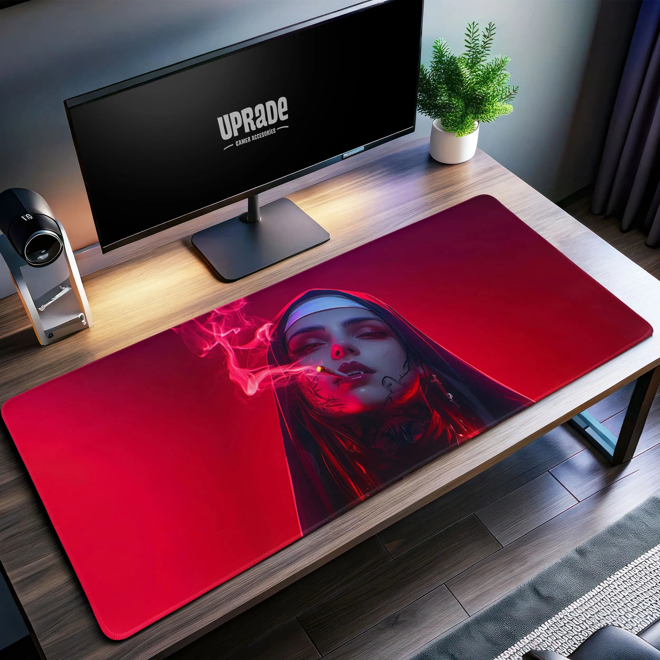 Allleftout Mystical Gothic Nun Desk Mat, Dark Aesthetic Mouse Pad