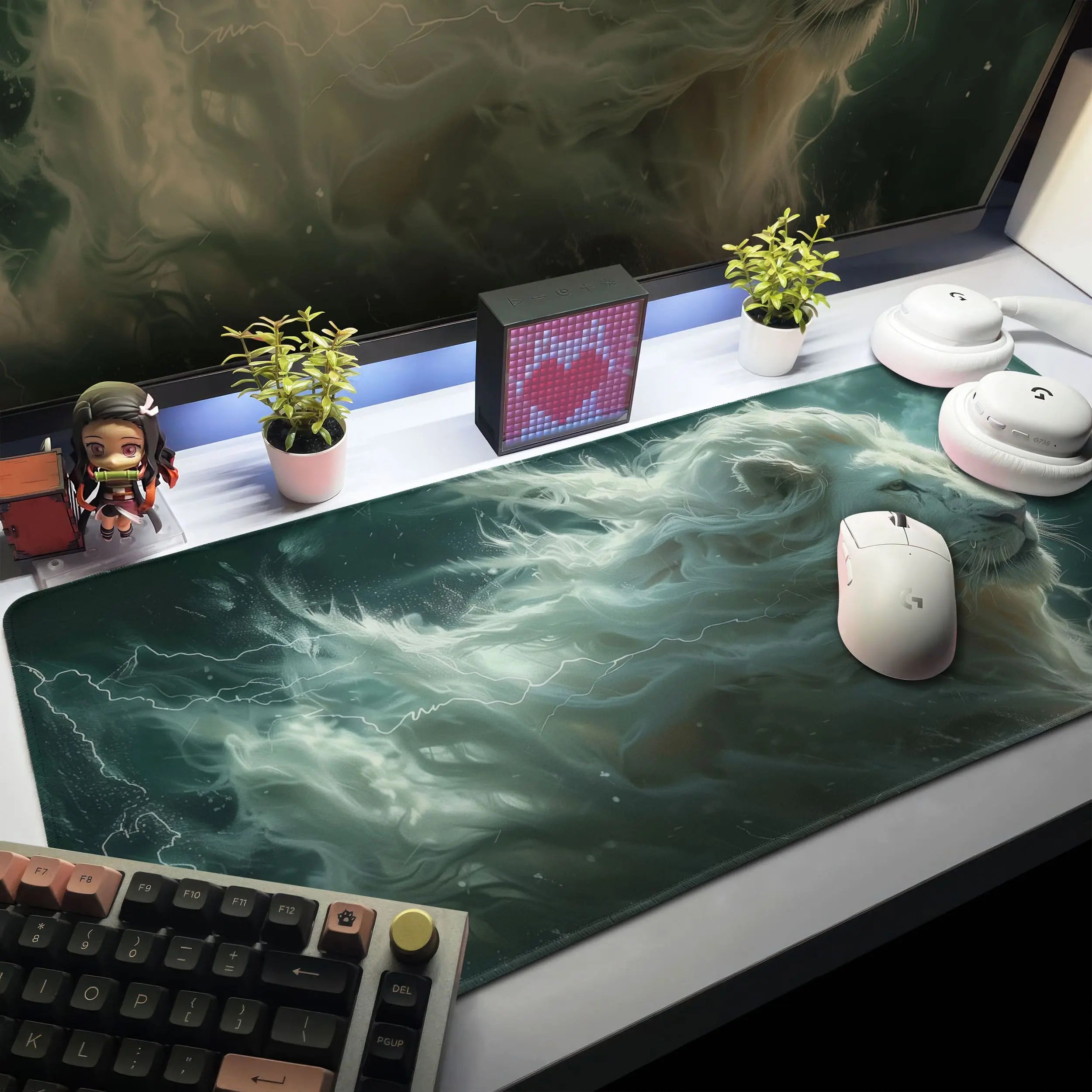 Allleftout Majestic Storm Lion Desk Mat, Mythical Lion Mouse Pad