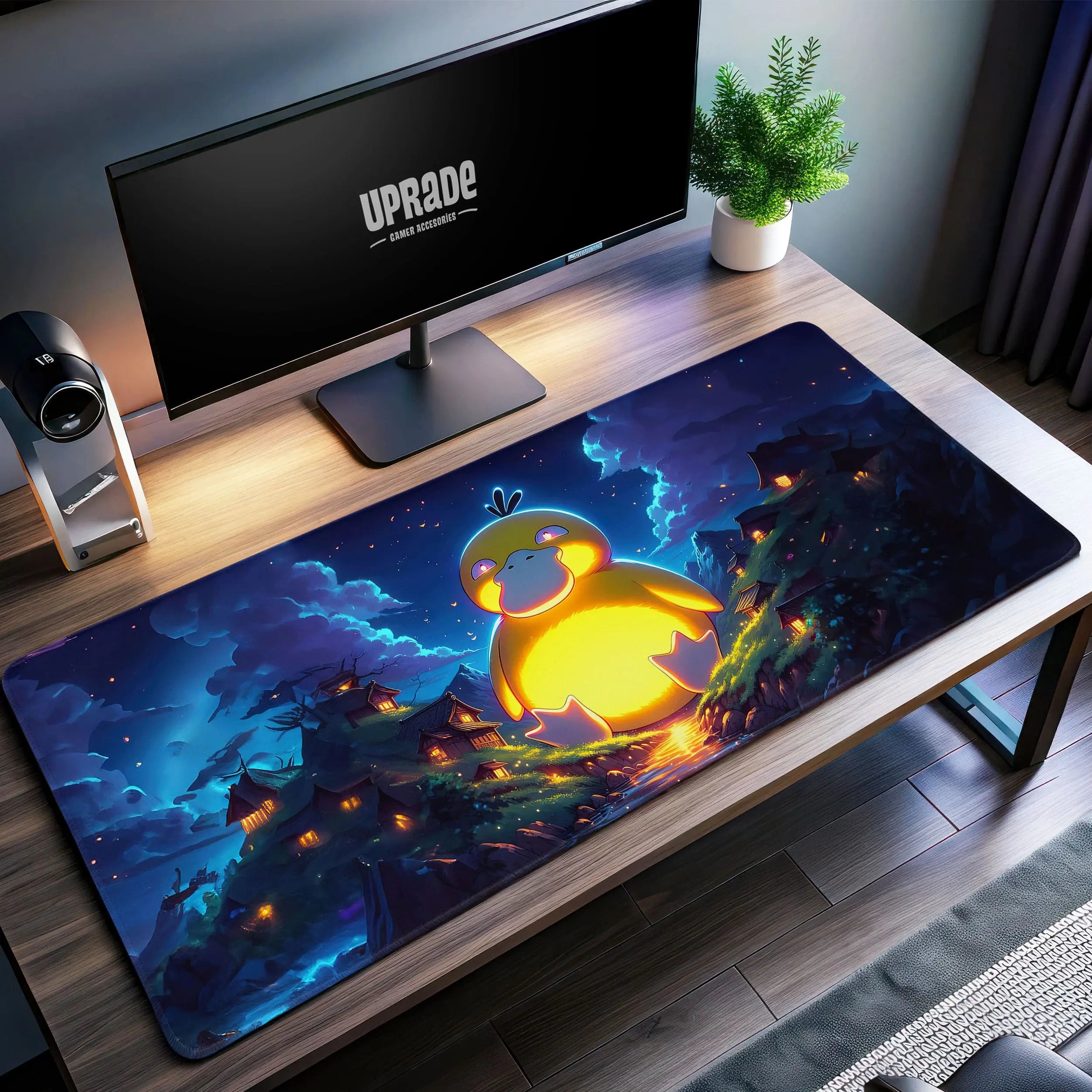 Allleftout Psyduck Glowing Night Desk Mat, Mystical PokMon Mouse Pad