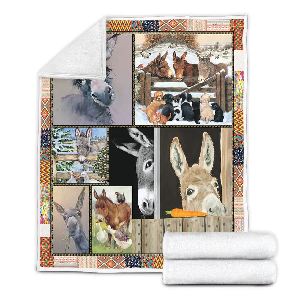 Donkey On Farm Fleece Blanket Gift For Mot Day Fat Day