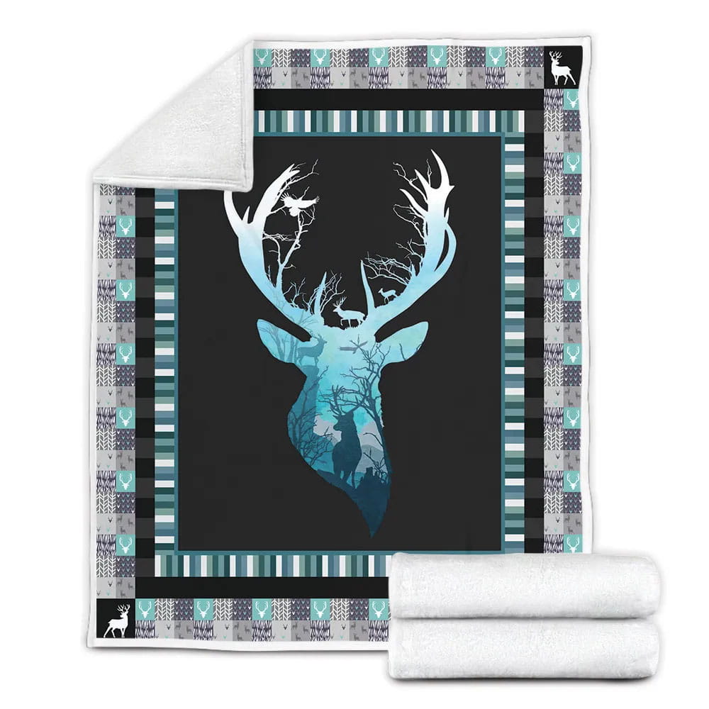Deer Hunting Blue Gradient Fleece Blanket Gift For Wifeband