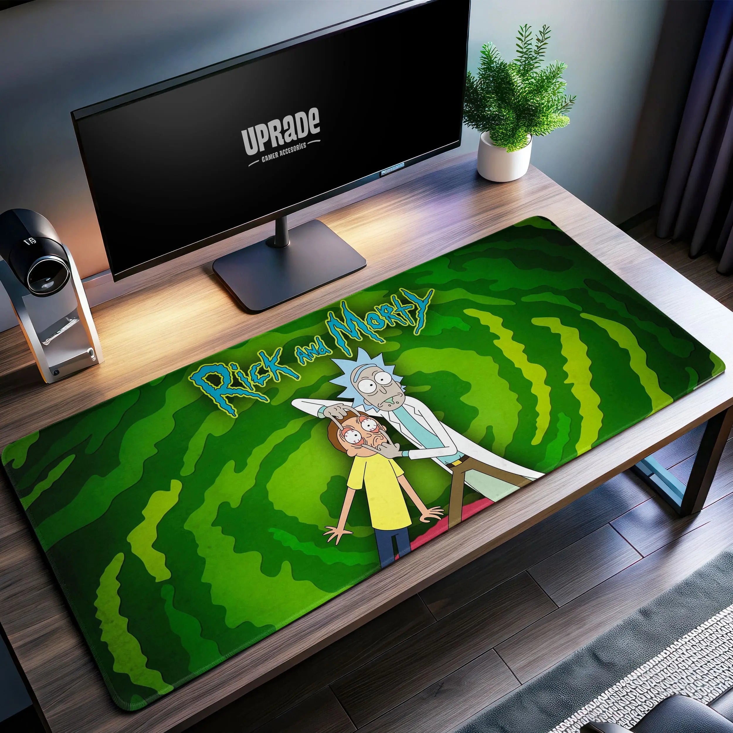 Allleftout Rick And Morty Portal Escape Desk Mat, Green Vortex Mouse Pad